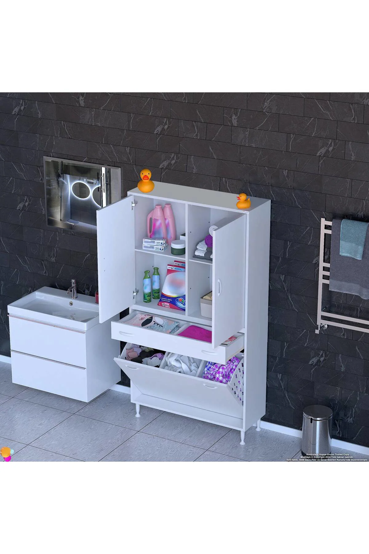 Pine 95 cm Genişlikte Dolap 95x171x32,5 cm Banyo/Mutfak Dolabı İk