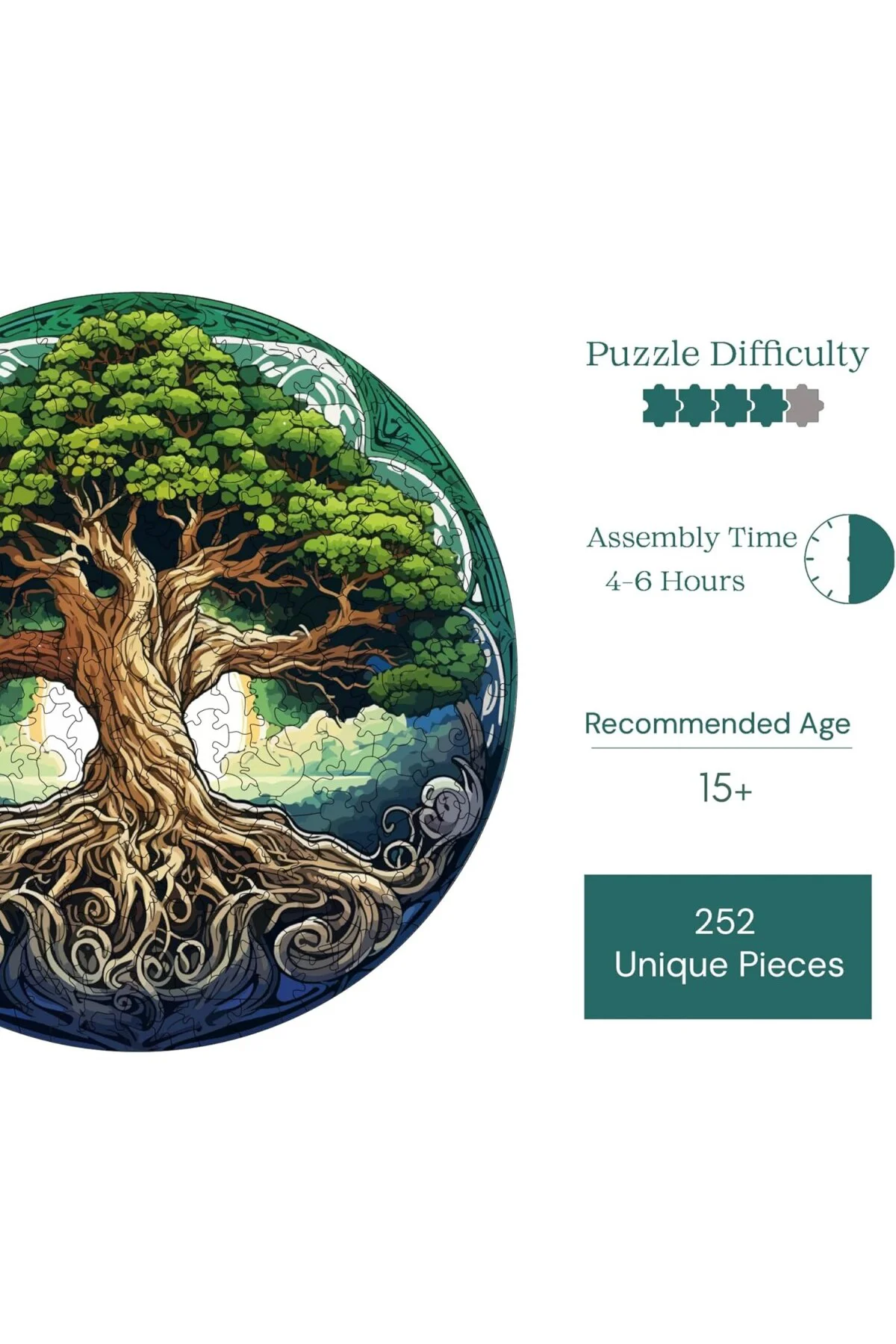 Pinecone - Ahşap Puzzle Yetişkinler için - Köken Ağacı Benzersiz Parçalı Puzzle - 252 Parç