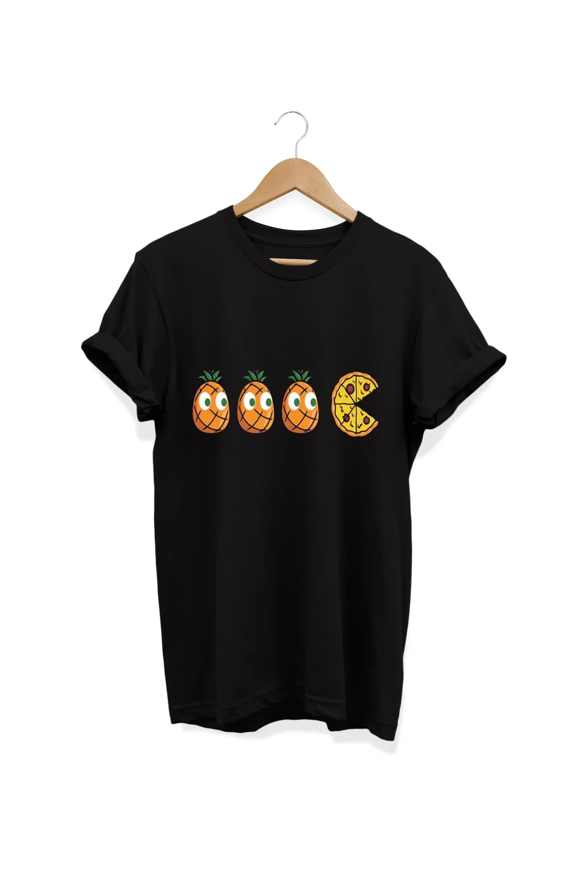 , PinePizza Baskılı, %100 Pamuk, Bisiklet Yaka, Oversize T-shirt, Büyük Beden Tişört