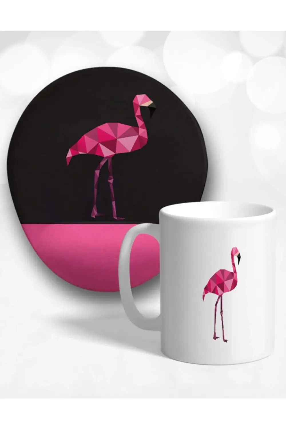 Pink Flamingo Oval Bilek Destekli Mouse Pad Ve Kupa Bardak Seti