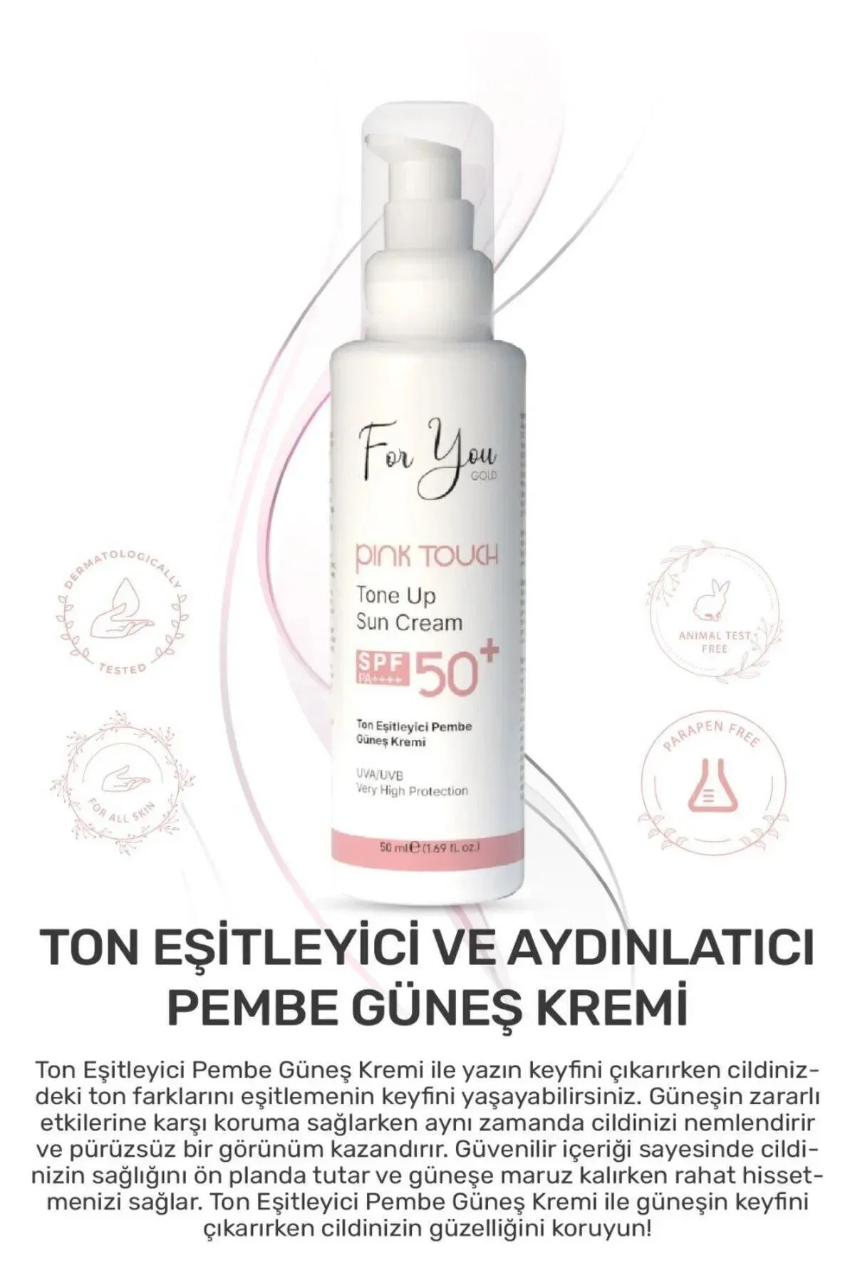 Pink Touch Spf 50 Ton Eşitleyici, Aydınlatıcı Pembe Yüz Güneş Kremi Pa Spf 50 - Görsel 4