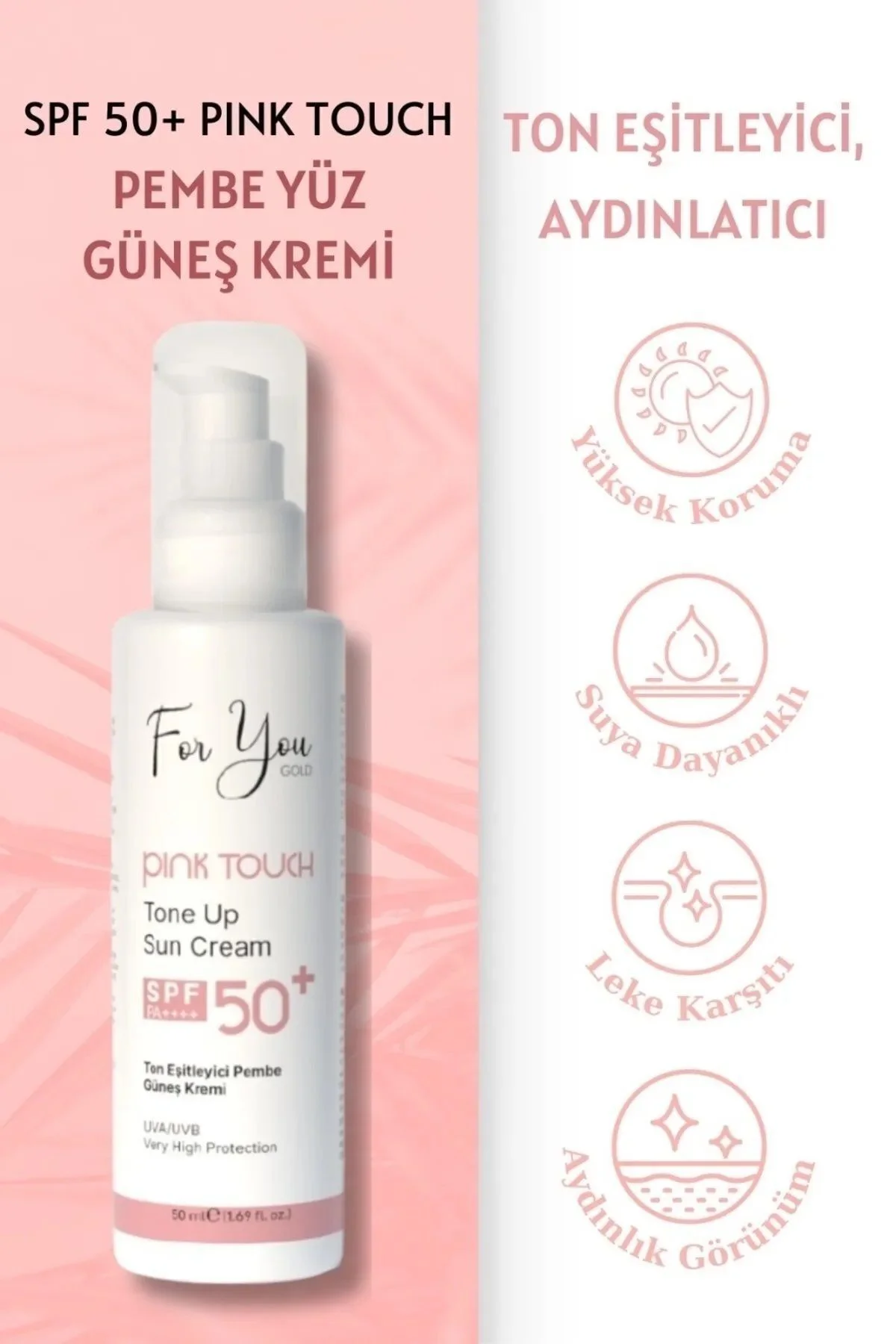 Pink Touch Spf 50 Ton Eşitleyici, Aydınlatıcı Pembe Yüz Güneş Kre