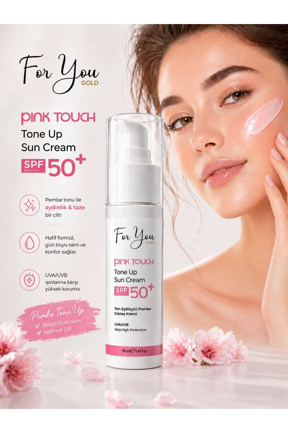 Pink Touch Spf 50 Ton Eşitleyici, Aydınlatıcı Pembe Yüz Güneş Kre