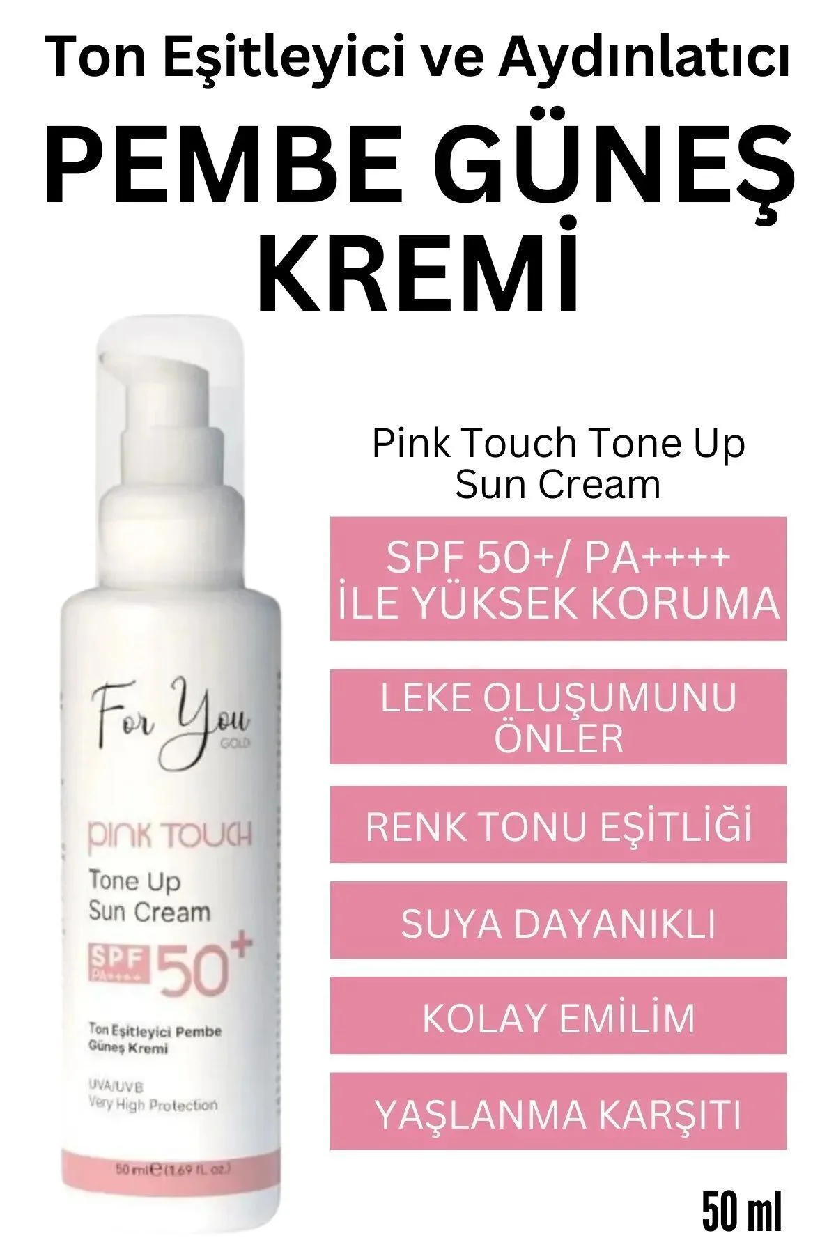Pink Touch Spf 50 Ton Eşitleyici, Aydınlatıcı Pembe Yüz Güneş Kre