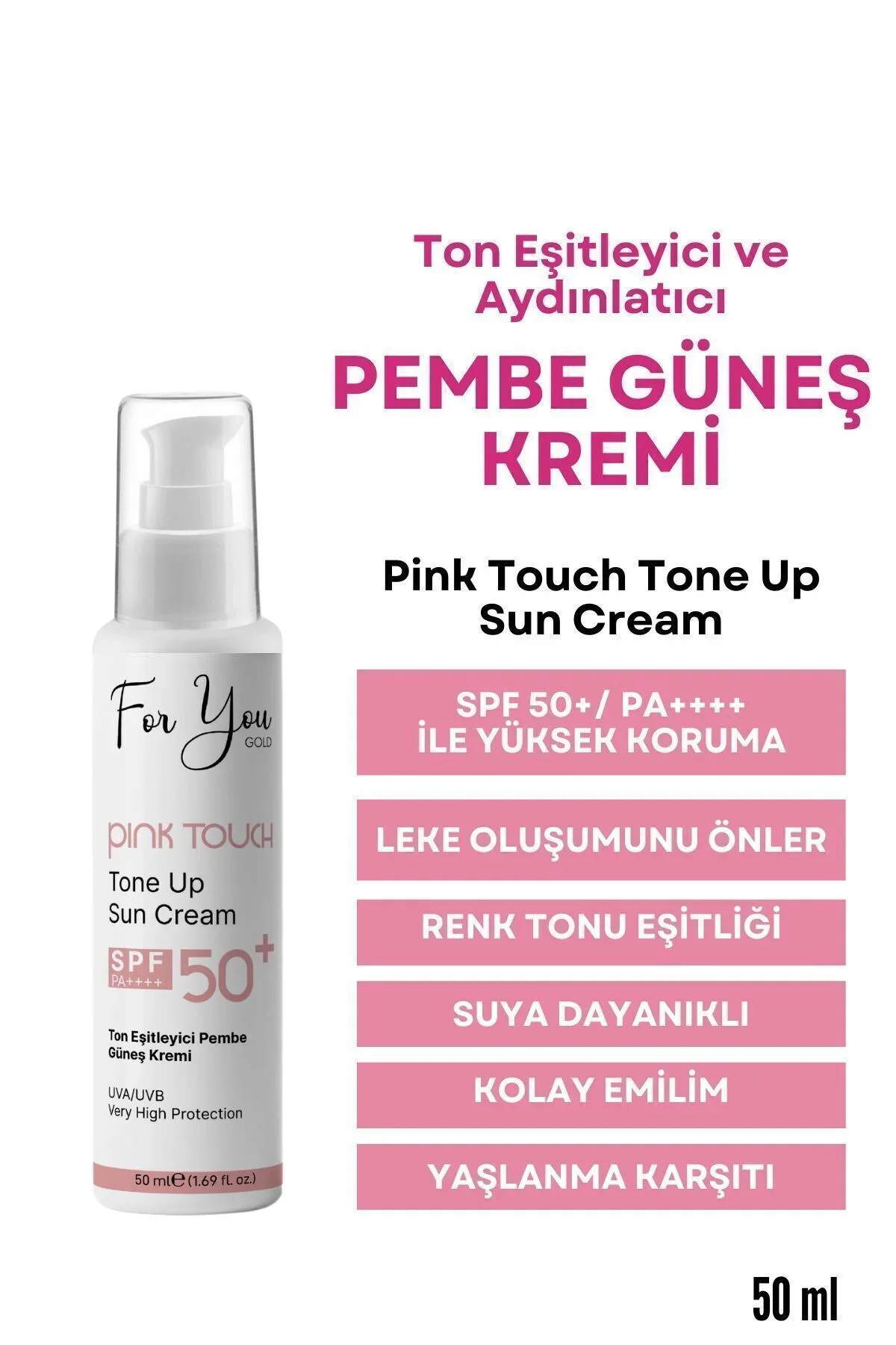 Pink Touch Spf 50 Ton Eşitleyici, Aydınlatıcı Pembe Yüz Güneş Kremi Pa Spf 50 - Görsel 2