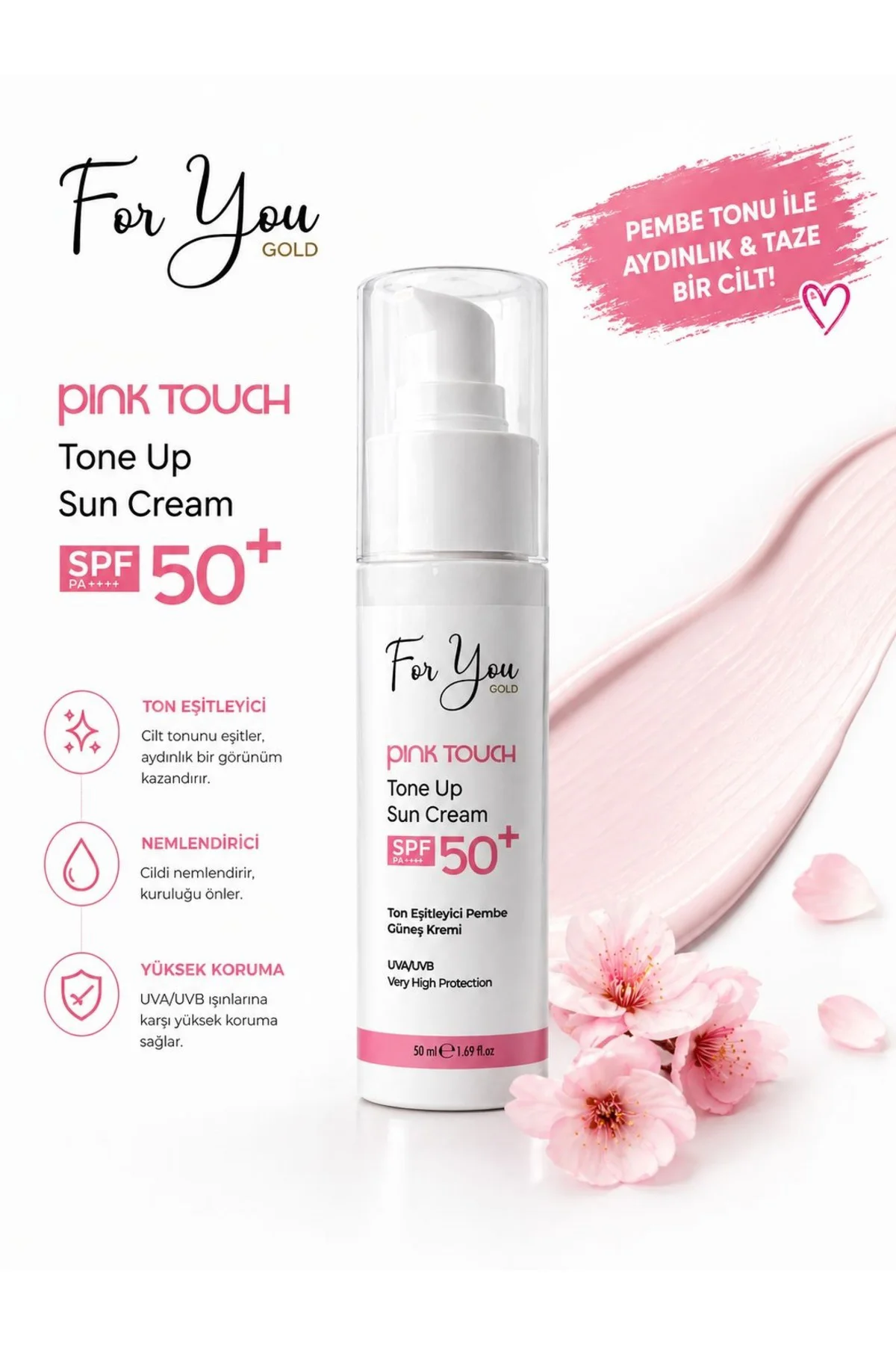 Pink Touch Spf 50 Ton Eşitleyici, Aydınlatıcı Pembe Yüz Güneş Kre