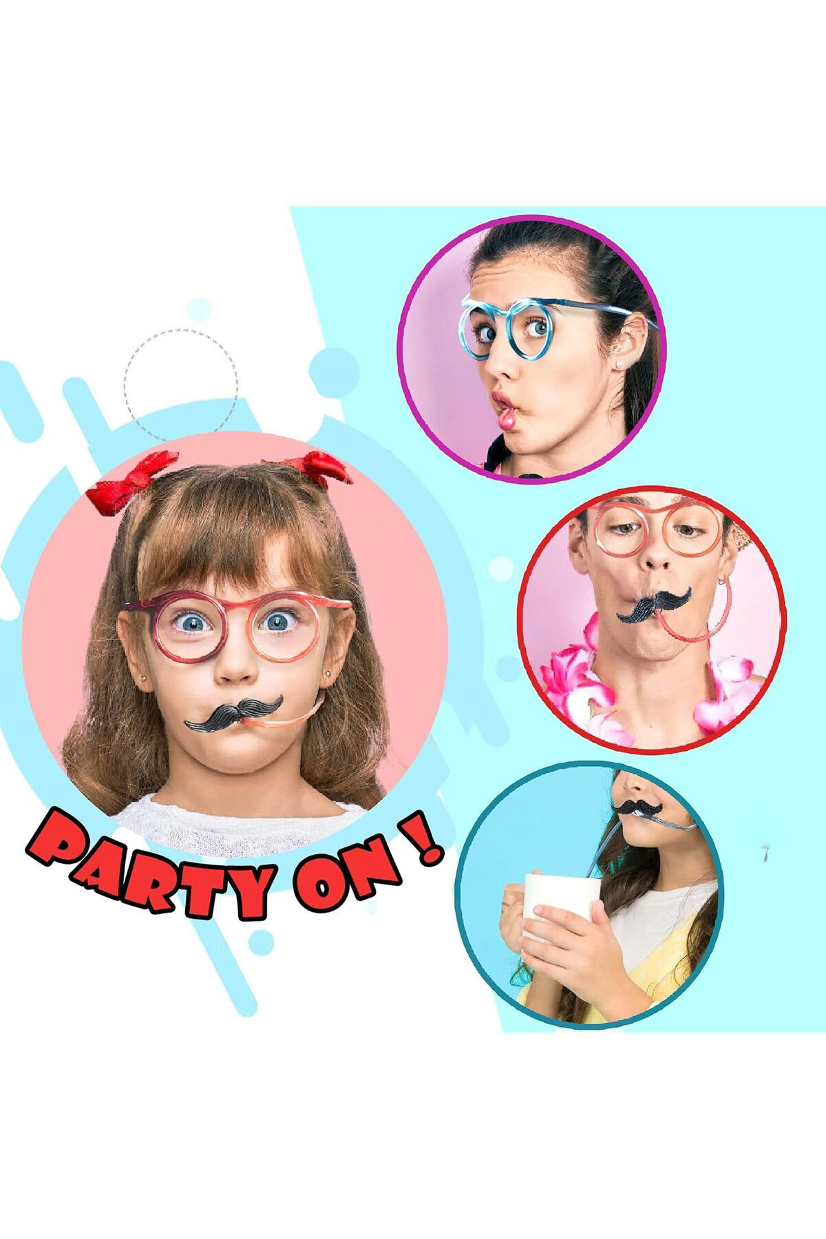 Ok Aksesuar Pipetli Parti Gözlüğü - Çocuk Ve Yetişkin Bıyıklı Pipet Gözlük Ye