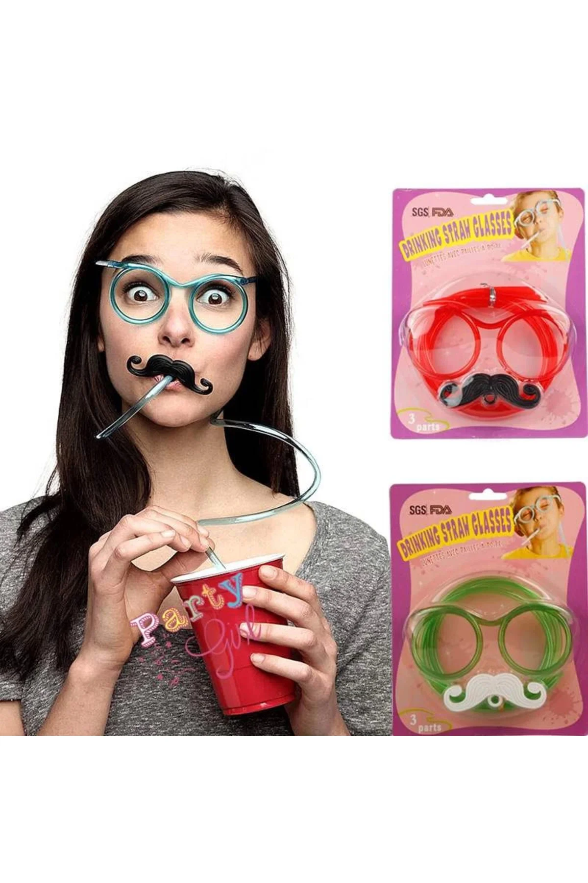 Pipetli Parti Gözlüğü - Çocuk Ve Yetişkin Bıyıklı Pipet Gözlük Kı