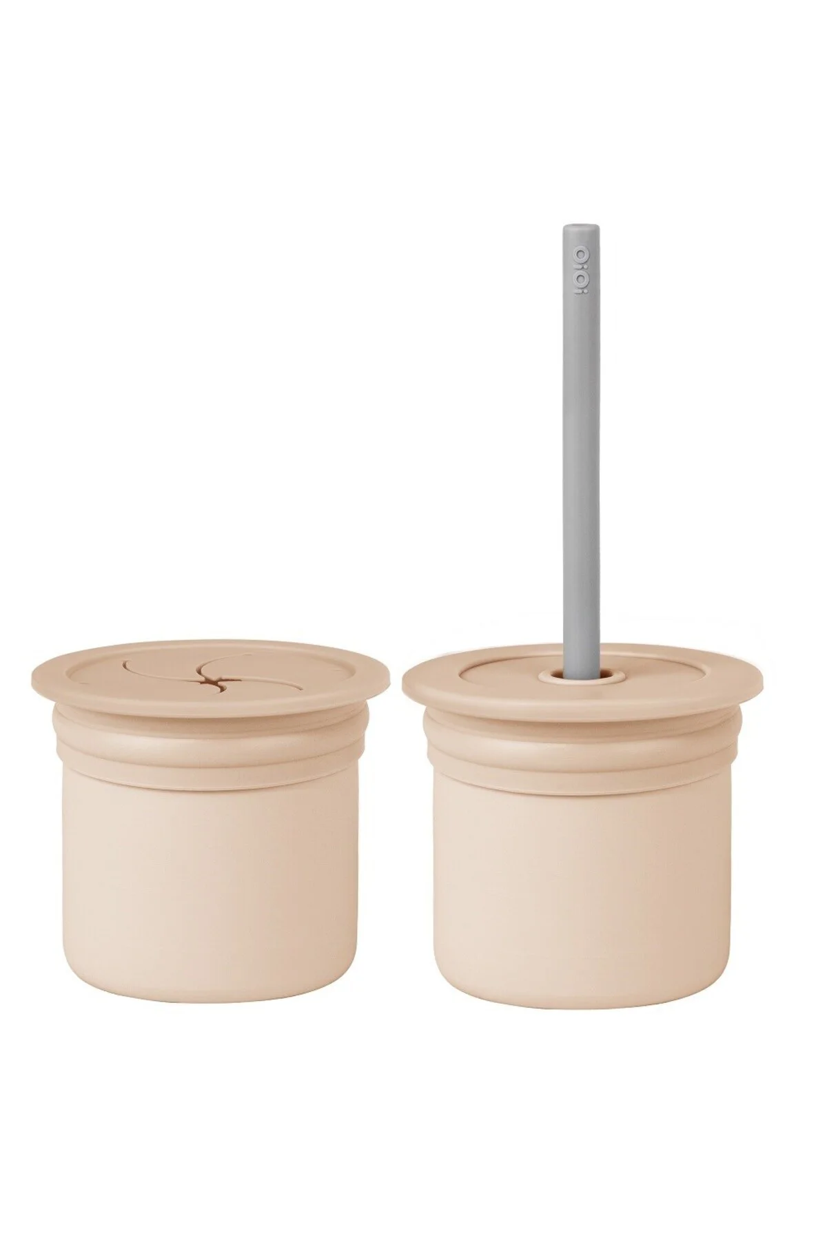 Pipetli Silikon Bardak Seti Bubble Beige / Powder Grey