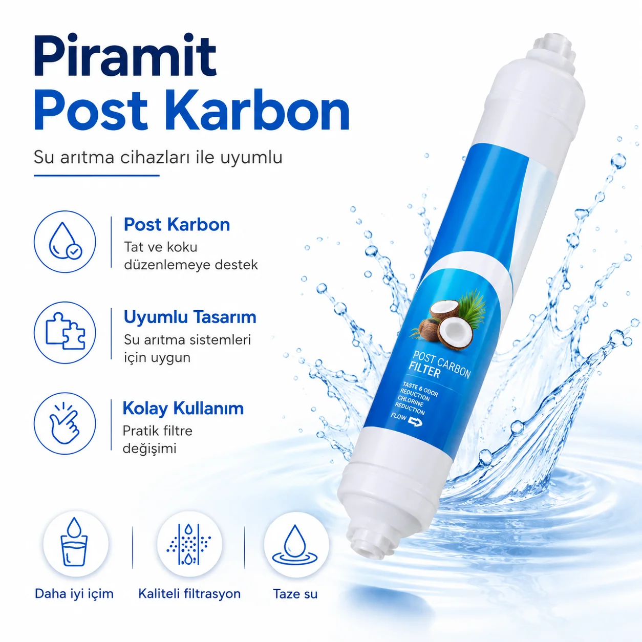 Piramit Post Karbon Su Arıtma Filtresi 408694804 - Tat ve Koku Giderici Tezgah Altı Filtre Fiyatı, Yorumları ve Özellikleri