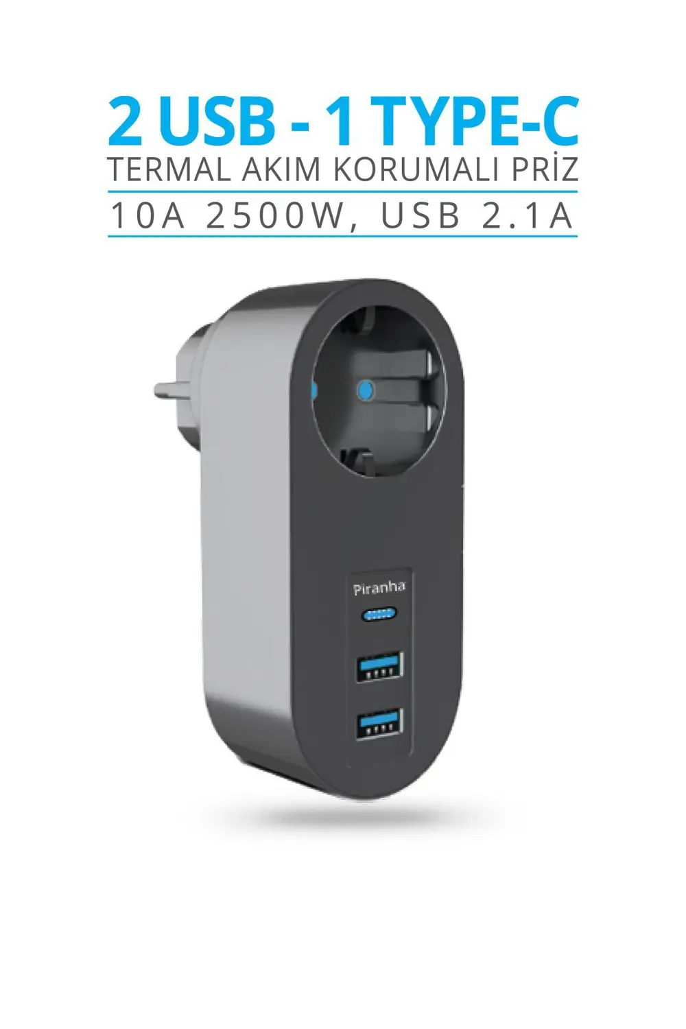 Piranha 45515 Akım Korumalı 2 USB / 1 Type-C'li Priz