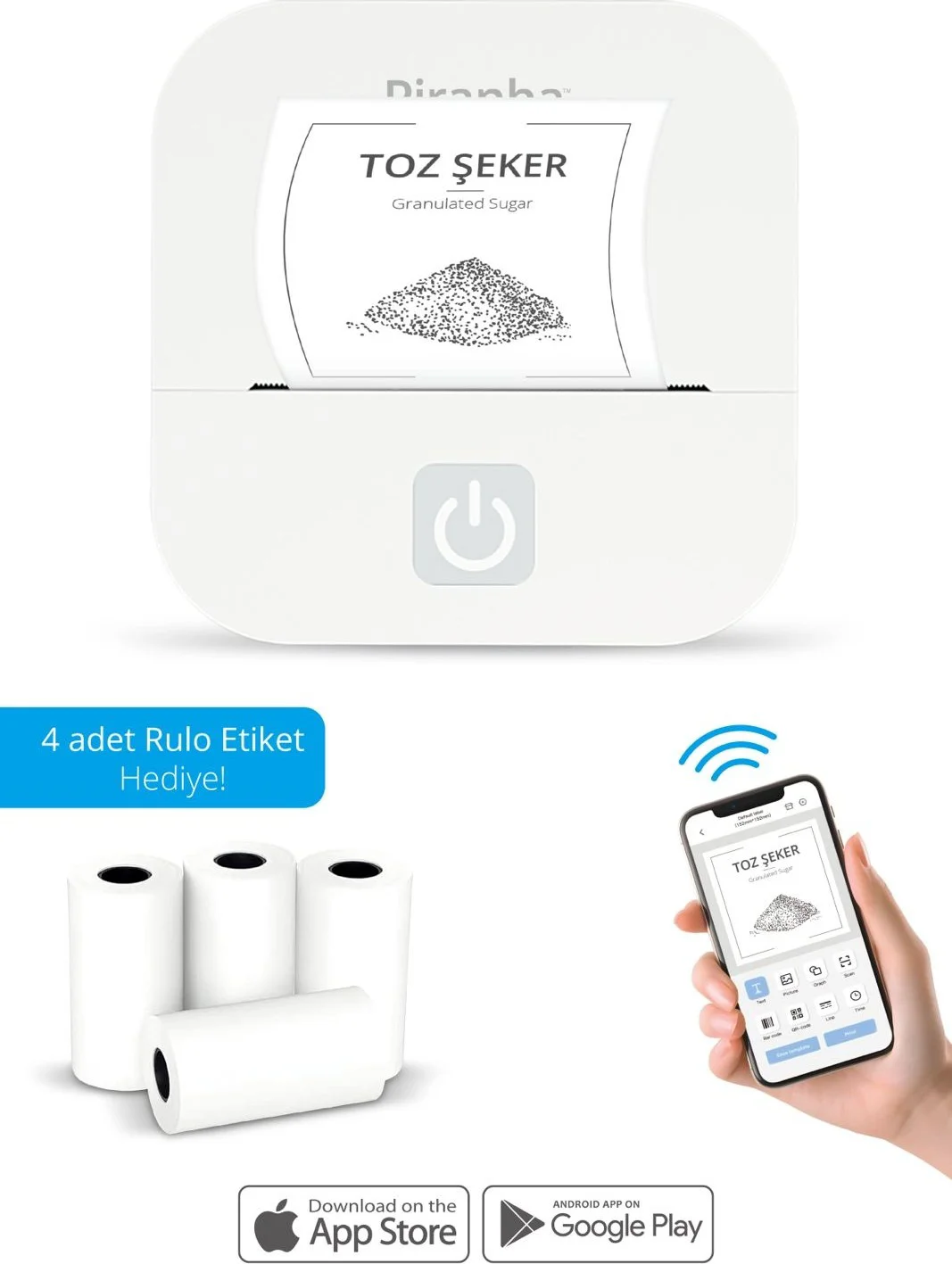 Piranha 5510 Bluetooth Etiket Makinesi Beyaz 1 Adet 8,5 x 8,5 x 4 Piranha 5510 Bluetooth Etiket Makinesi Beyaz 1 Adet 8,5 x 8,5 x 4
