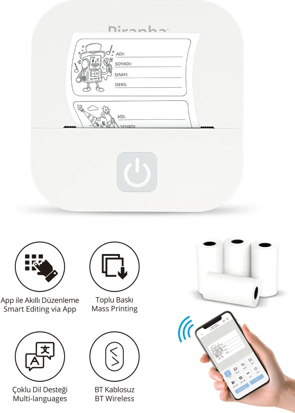 Piranha 5510 Bluetooth Etiket Makinesi Beyaz 1 Adet 8,5 x 8,5 x 4 Piranha 5510 Bluetooth Etiket Makinesi Beyaz 1 Adet 8,5 x 8,5 x 4