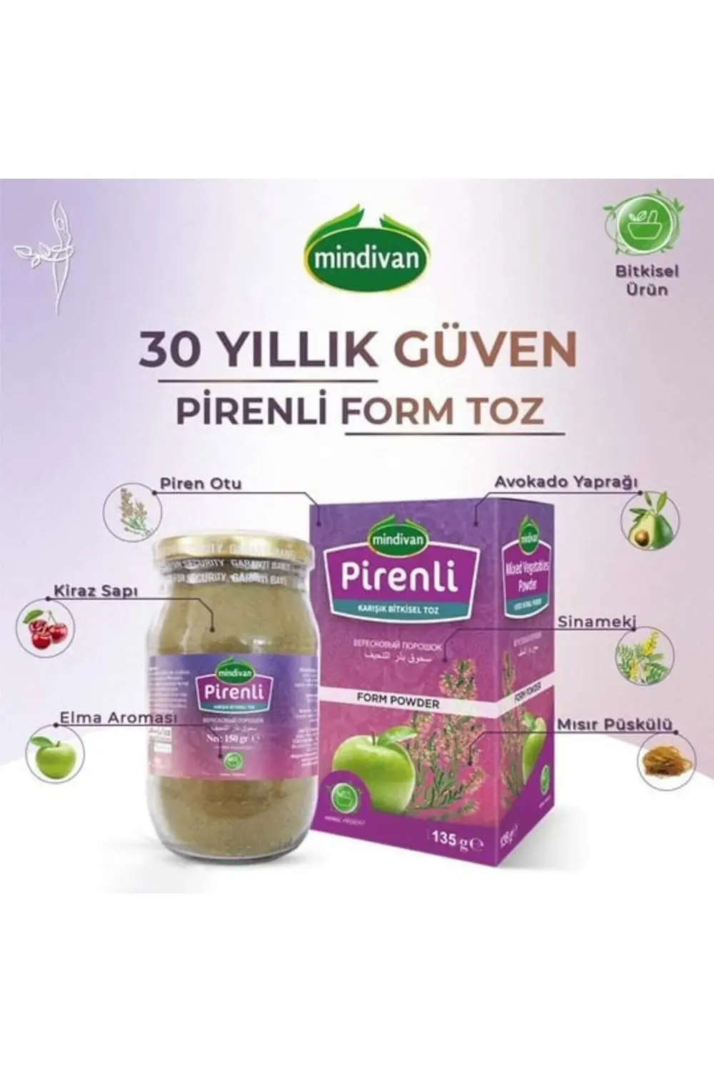 Mindivan Pirenli Form Toz 135 Gr Elma Tozu Diyet Destek Ürünü