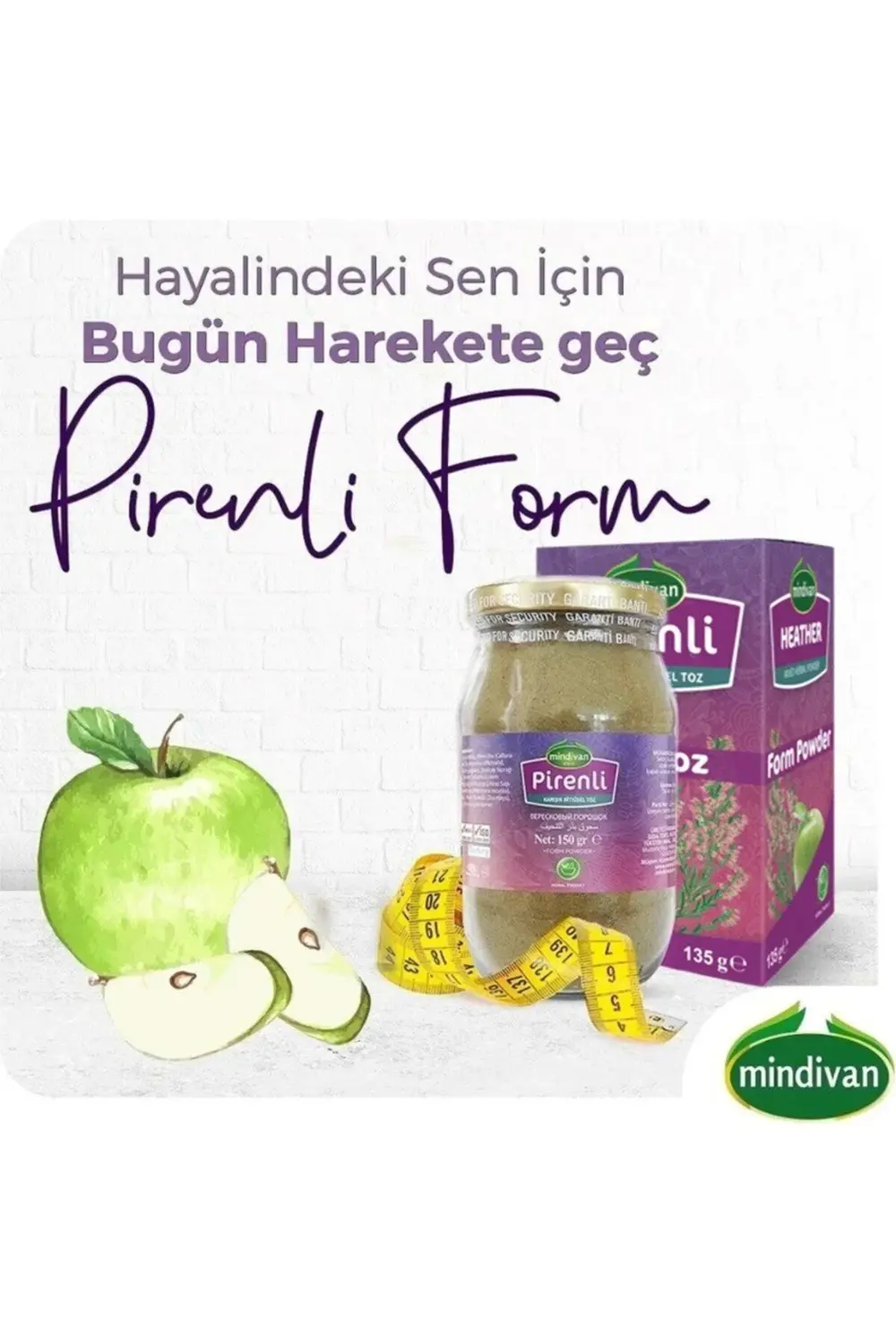 Mindivan Pirenli Form Toz 135 Gr Elma Tozu Diyet Destek Ürünü