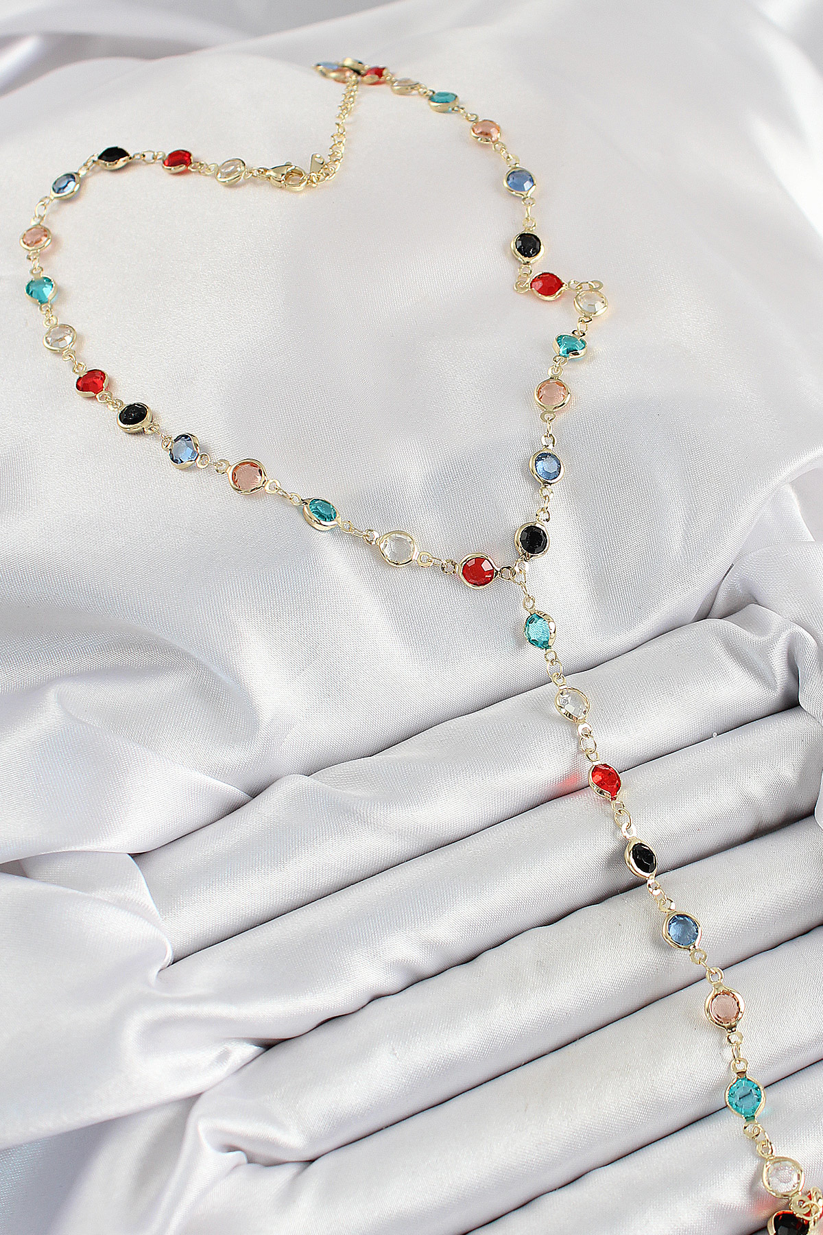 Stillove Pirinç Asorti Model Gold Renk Zirkon Taşlı Y Kolye  Sl12146