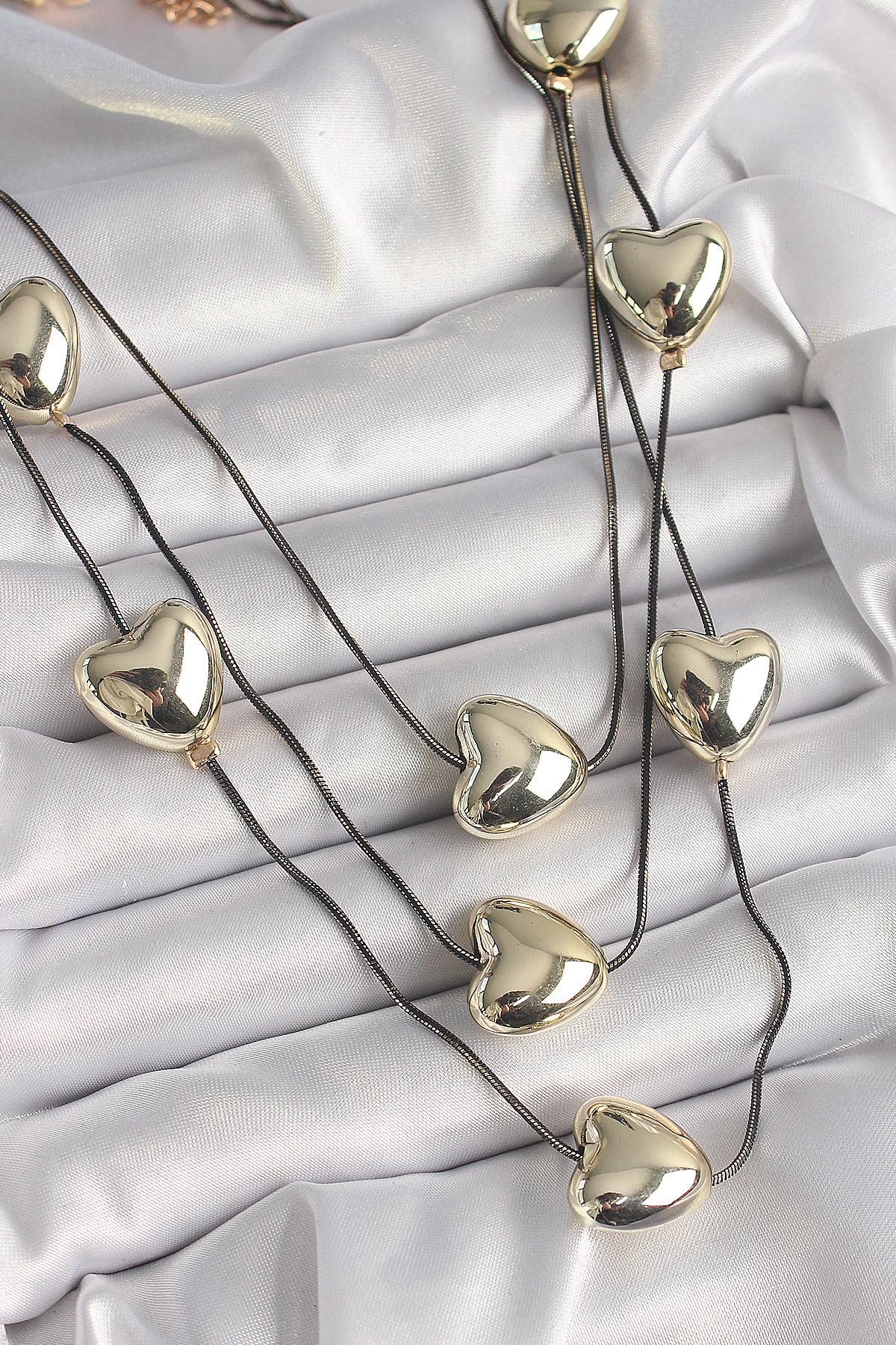 Pirinç Füme Renk Zincir 3D Gold Renk Kalp Model Kadın Kolye - TJ-