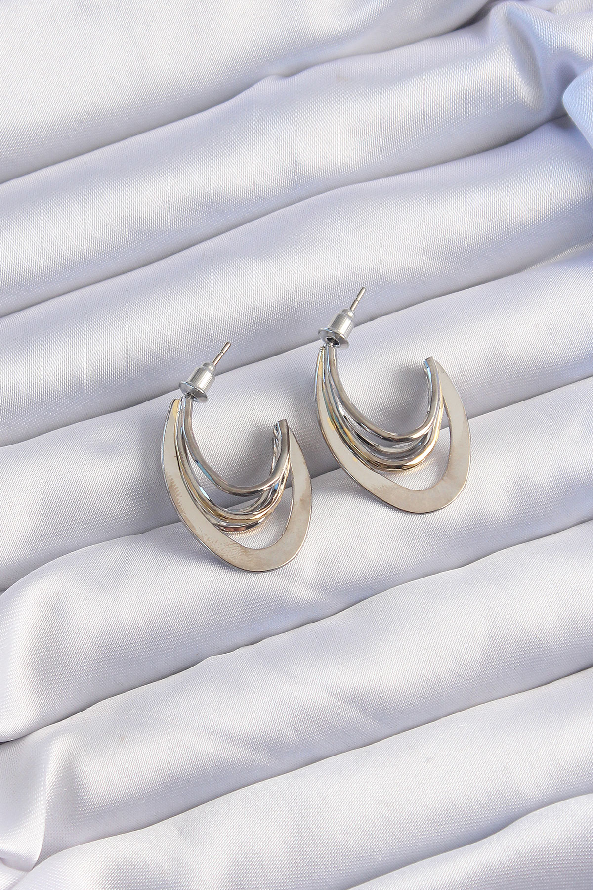 Pirinç Gold Gümüş Renkli Düz Plaka Halka Küpe SL8322