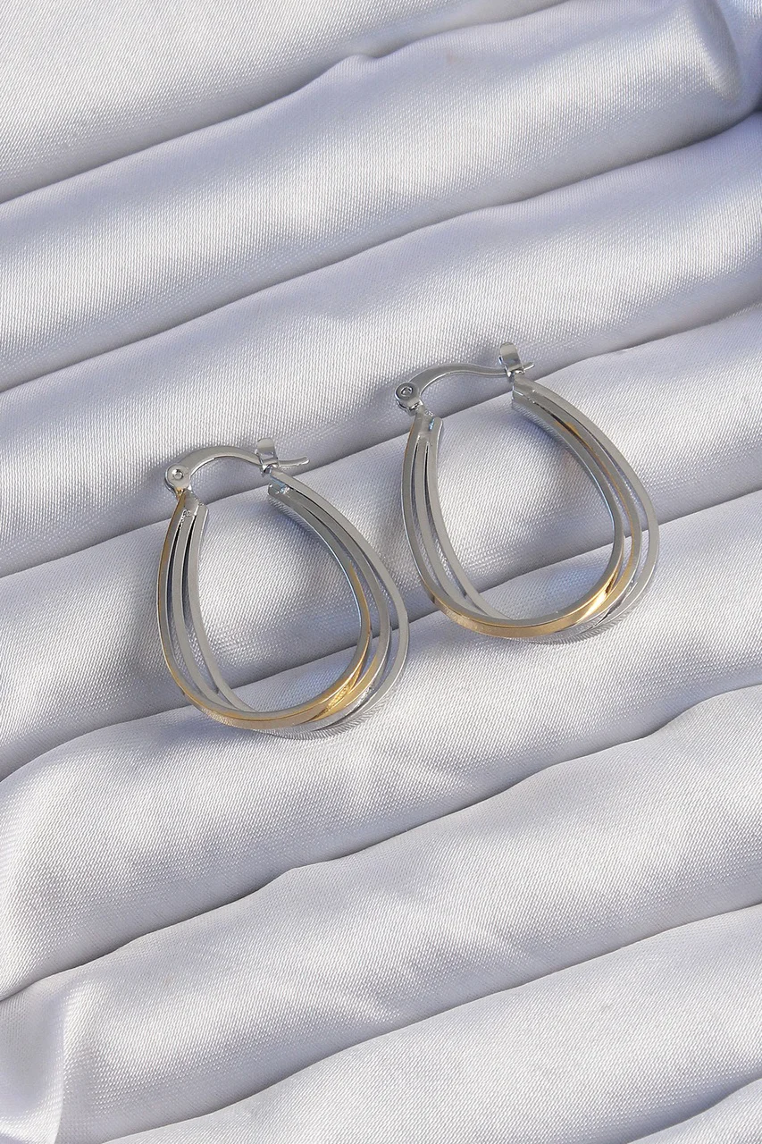 Pirinç Gold Gümüş Renkli Oval Çoklu Görünümlü Küpe Tj-bkp9223 Diğer