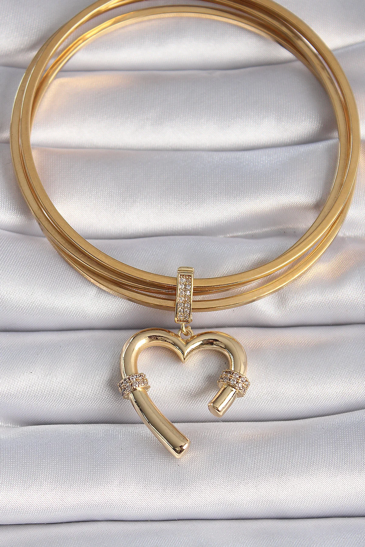 Pirinç Gold Kalp Zirkon Taşlı Günlük Charm 5886