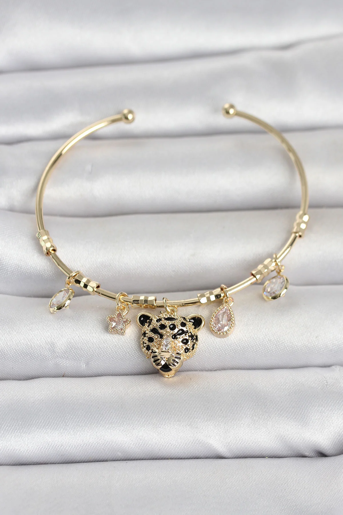 Pirinç Gold Leopar Detaylı Kadın Bileklik 5886 - Şık ve Klasik