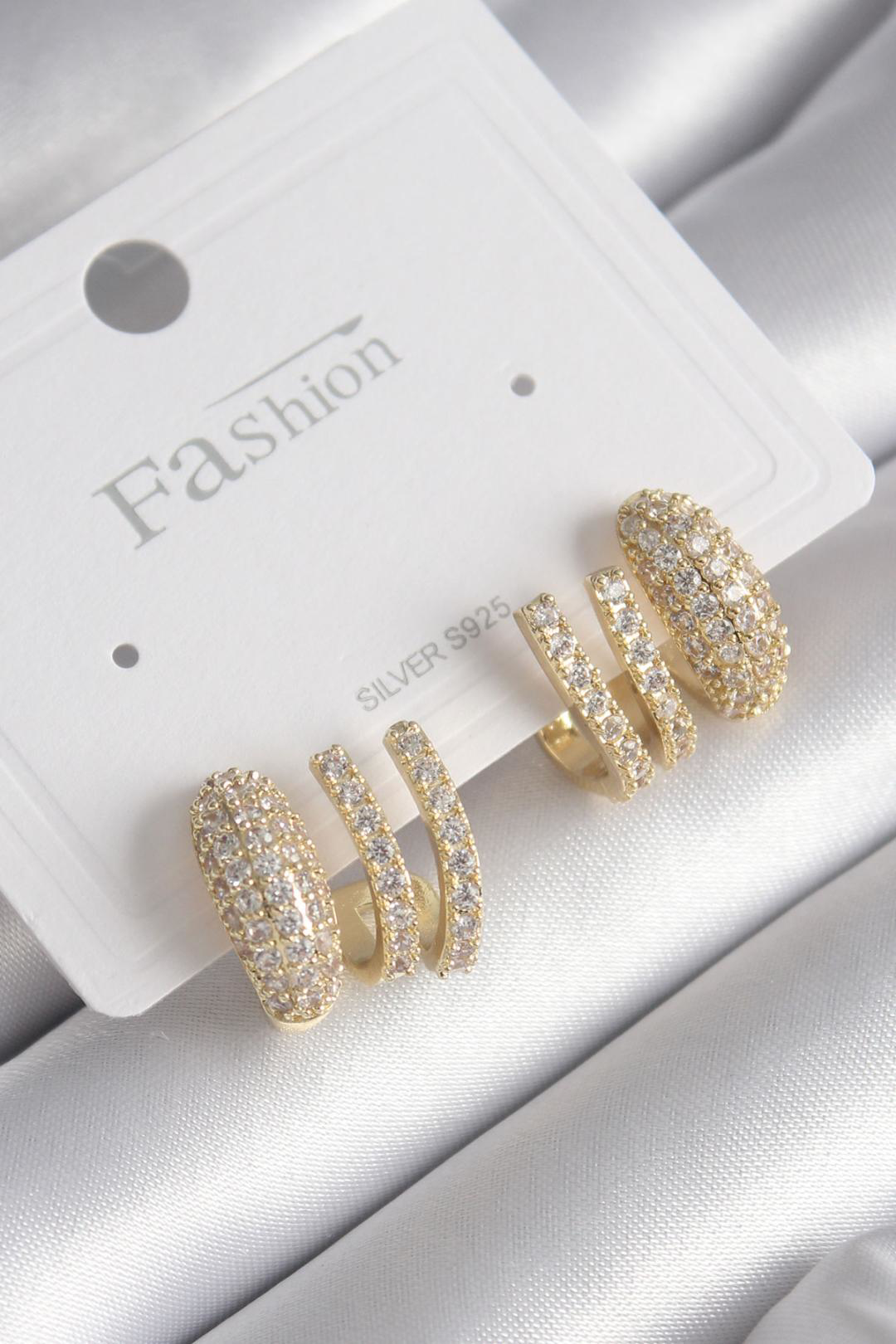 Pirinç Gold Renk Zirkon Taşlı Kadın Küpe SL9466