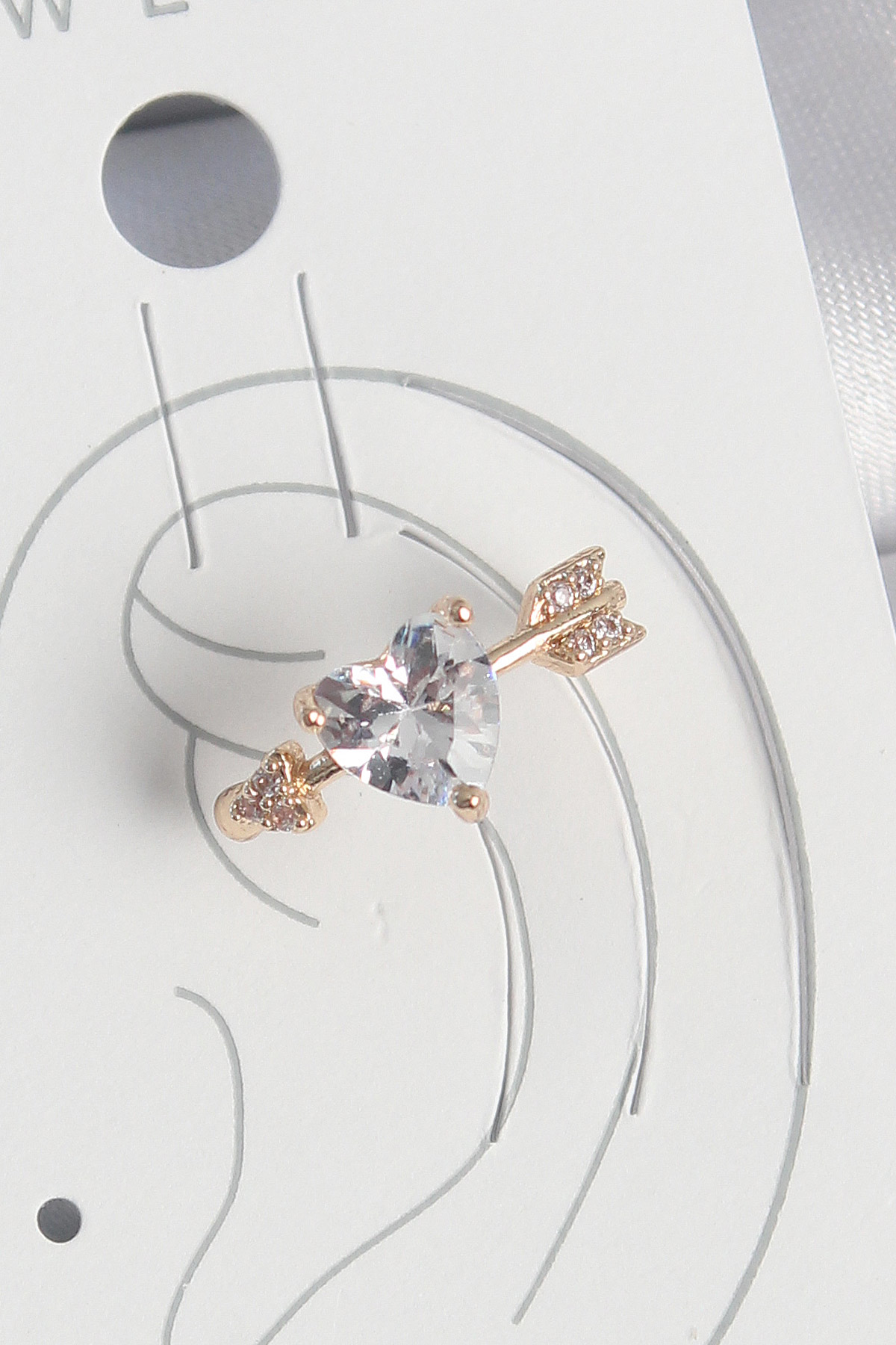 Pirinç Gold Renk Zirkon Taşlı Kalp Ok Model Kadın Kıkırdak Küpe S