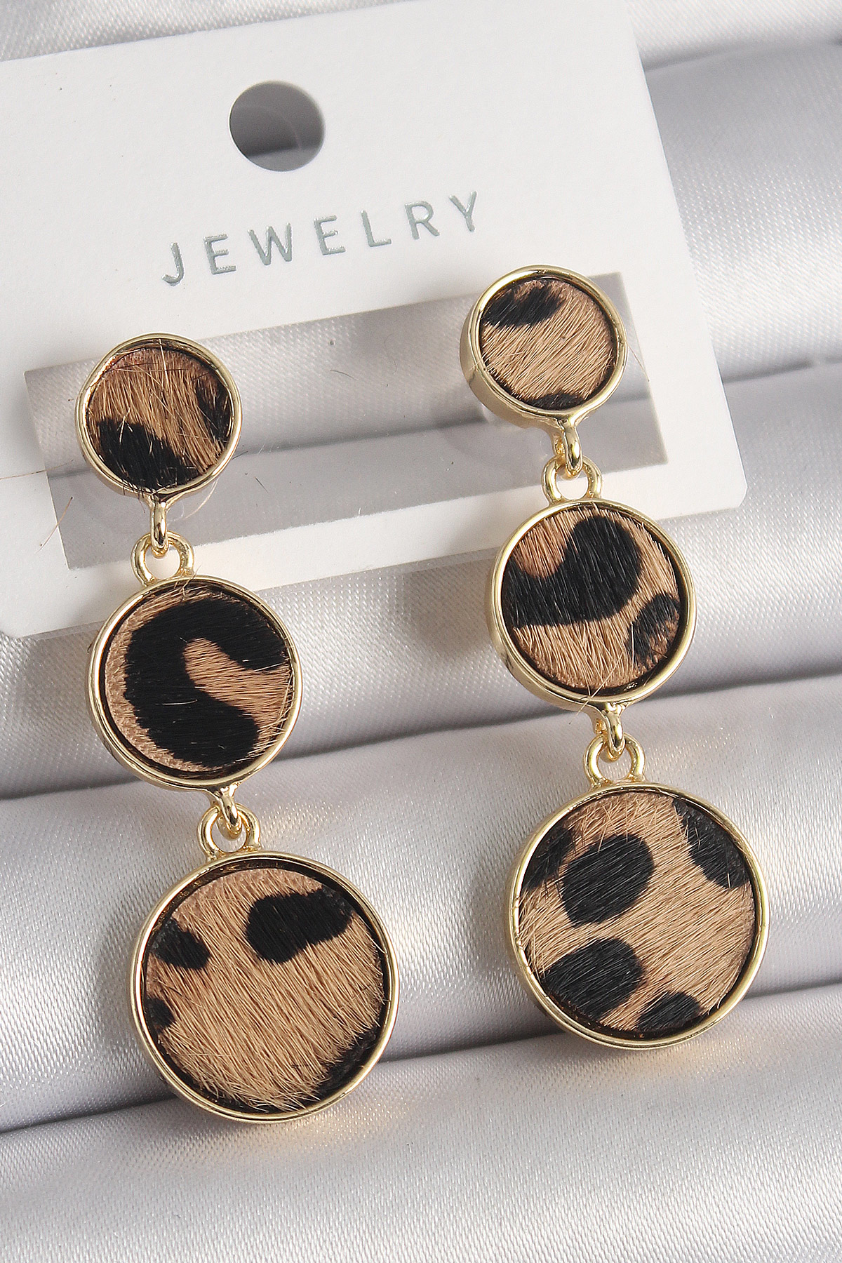Pirinç Gold Renk 3'Lü Leopar Desenli Sallantı Daire Plaka Model K