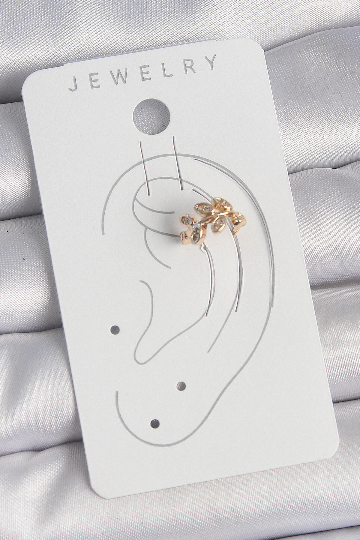 Pirinç Gold Renk Zirkon Taşlı Yaprak Model Kadın Kıkırdak Küpe -