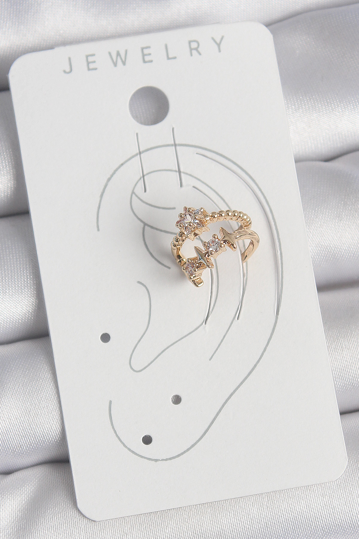 Pirinç Gold Renk Zirkon Taşlı Yıldız Model Kadın Kıkırdak Küpe