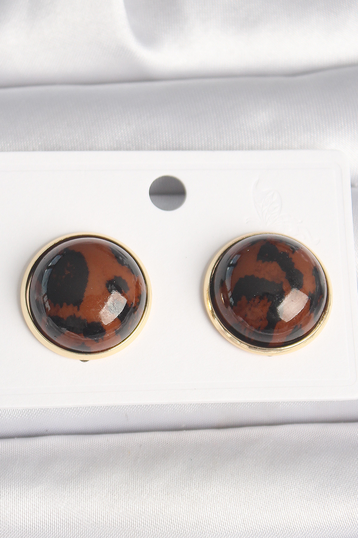 Pirinç Gold Renk 3D Daire Leopar Model Kadın Küpe - TJ-BKP10347