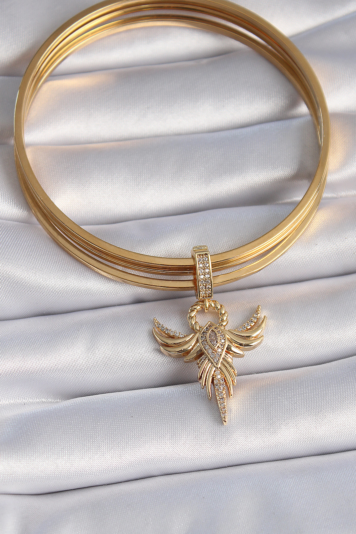 Pirinç Gold Renk Zirkon Taşlı Anka Kuşu Model Ajda Charm - TJ-BC1