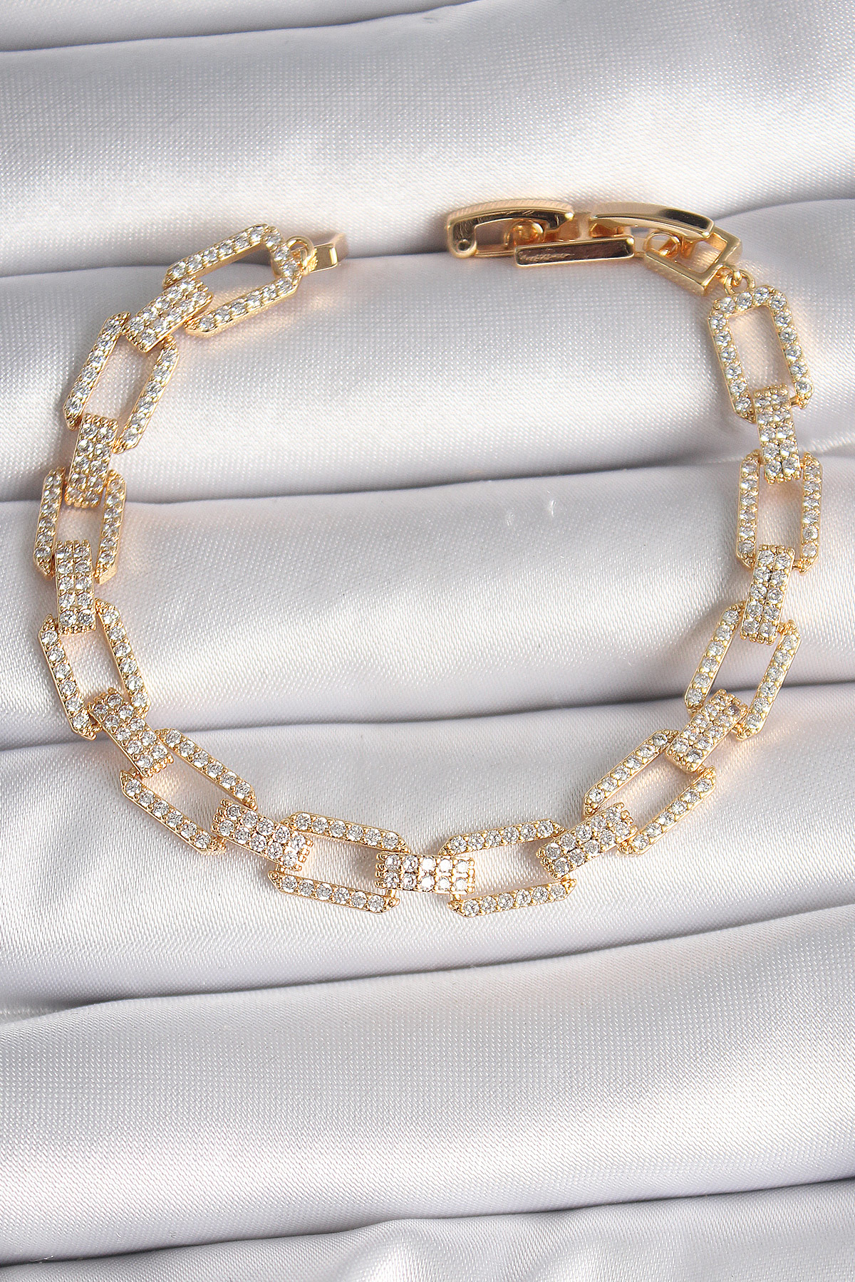 Pirinç Gold Renk Zirkon Taşlı Zincir Model VIP Seri Kadın Bilekli