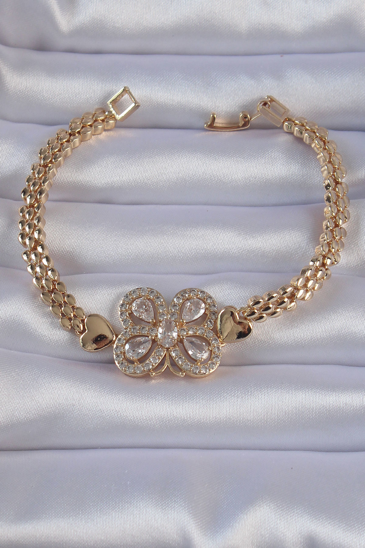 Stillove Pirinç Gold Renk Zirkon Taşlı Kelebek Figürlü Parçalı Model Bilek