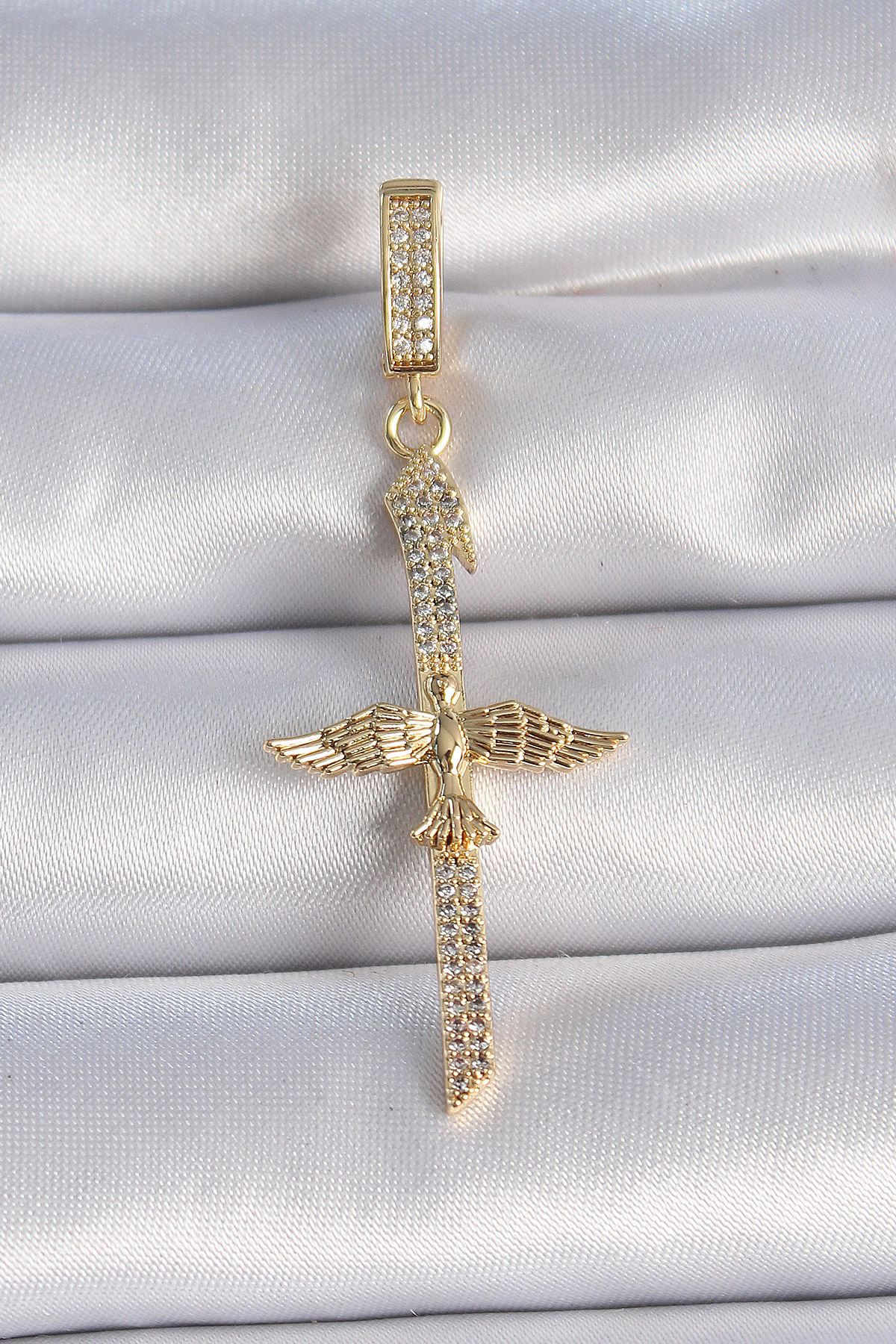 Pirinç Gold Renk Zirkon Taş Detaylı Elif Model Anka Kuşu Figür Aj