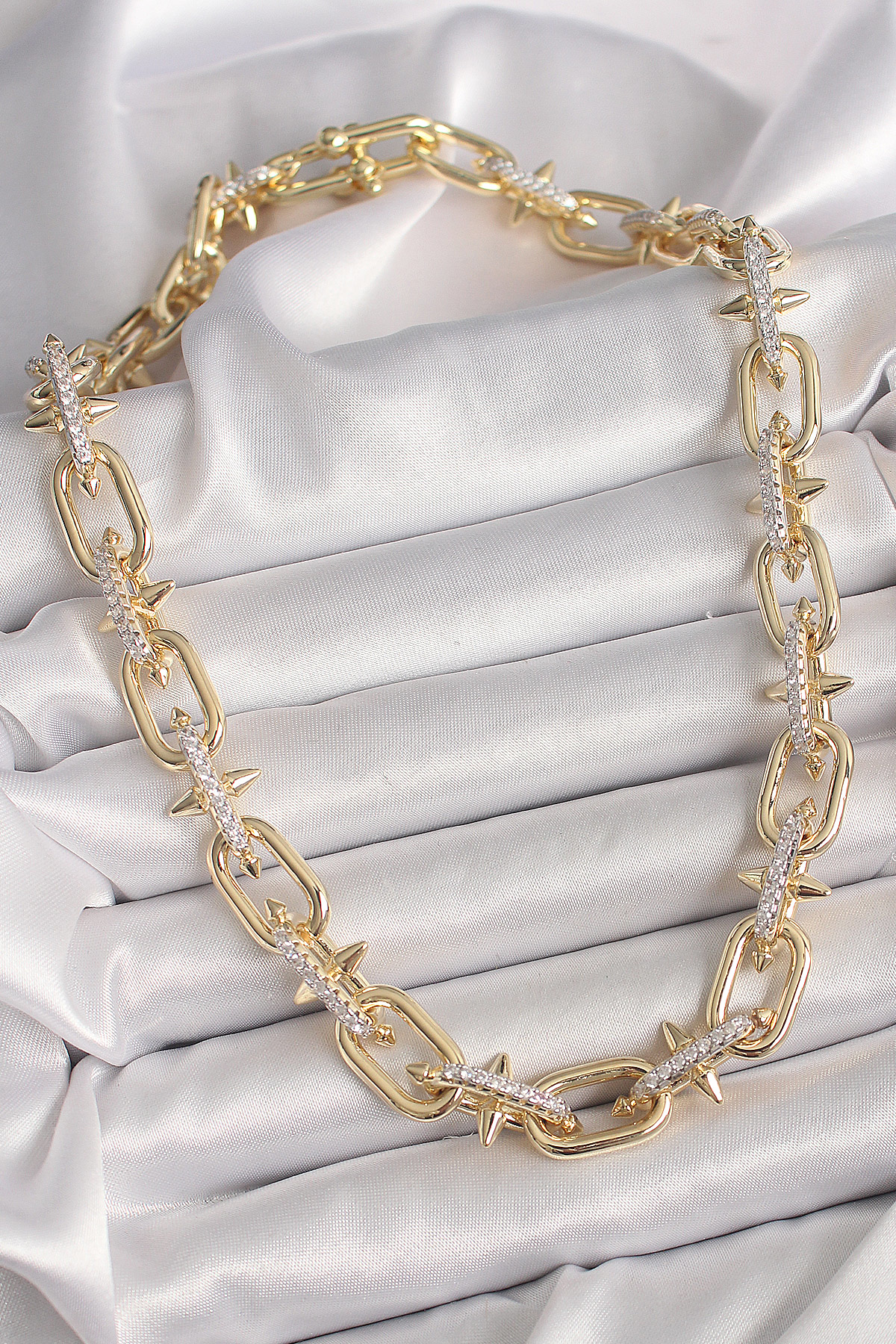 Pirinç Gold Renk Zirkon Taşlı Dikenli Halka Model VIP Exculusive