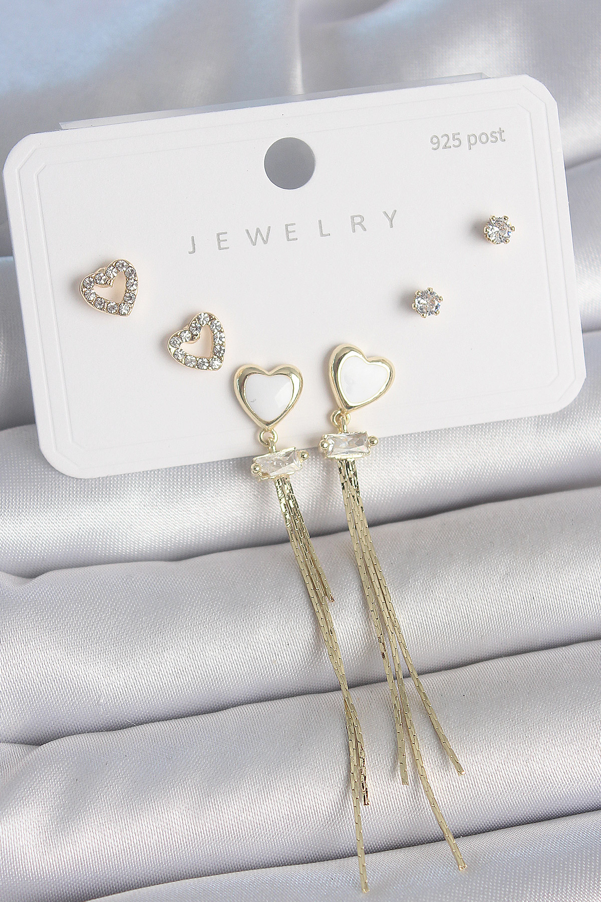 Pirinç Gold Renk Beyaz Mineli Sallantı Mineli Kalp Model Zirkon T