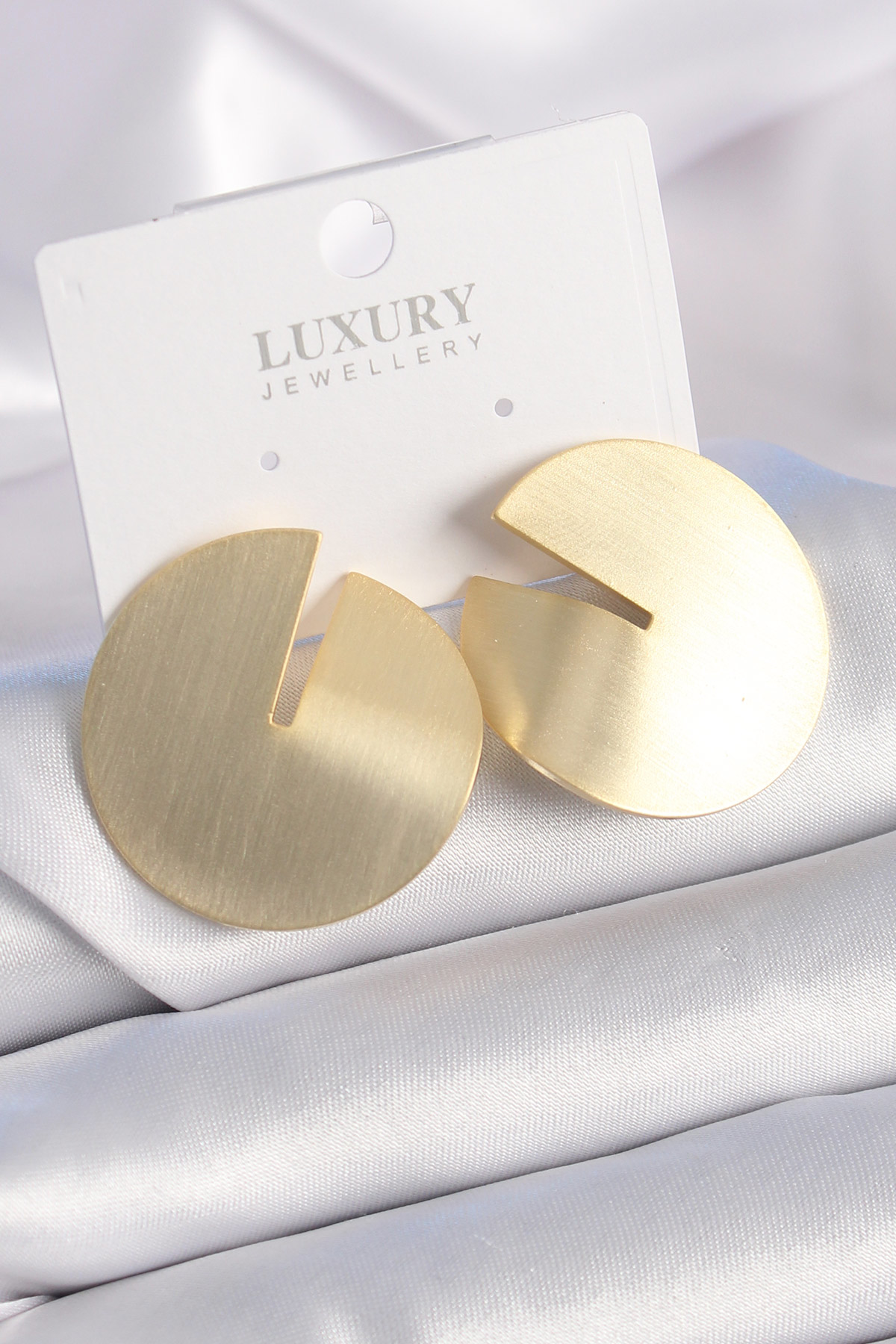 Pirinç Gold Renk Daire Plaka Model Kadın Küpe SL8869