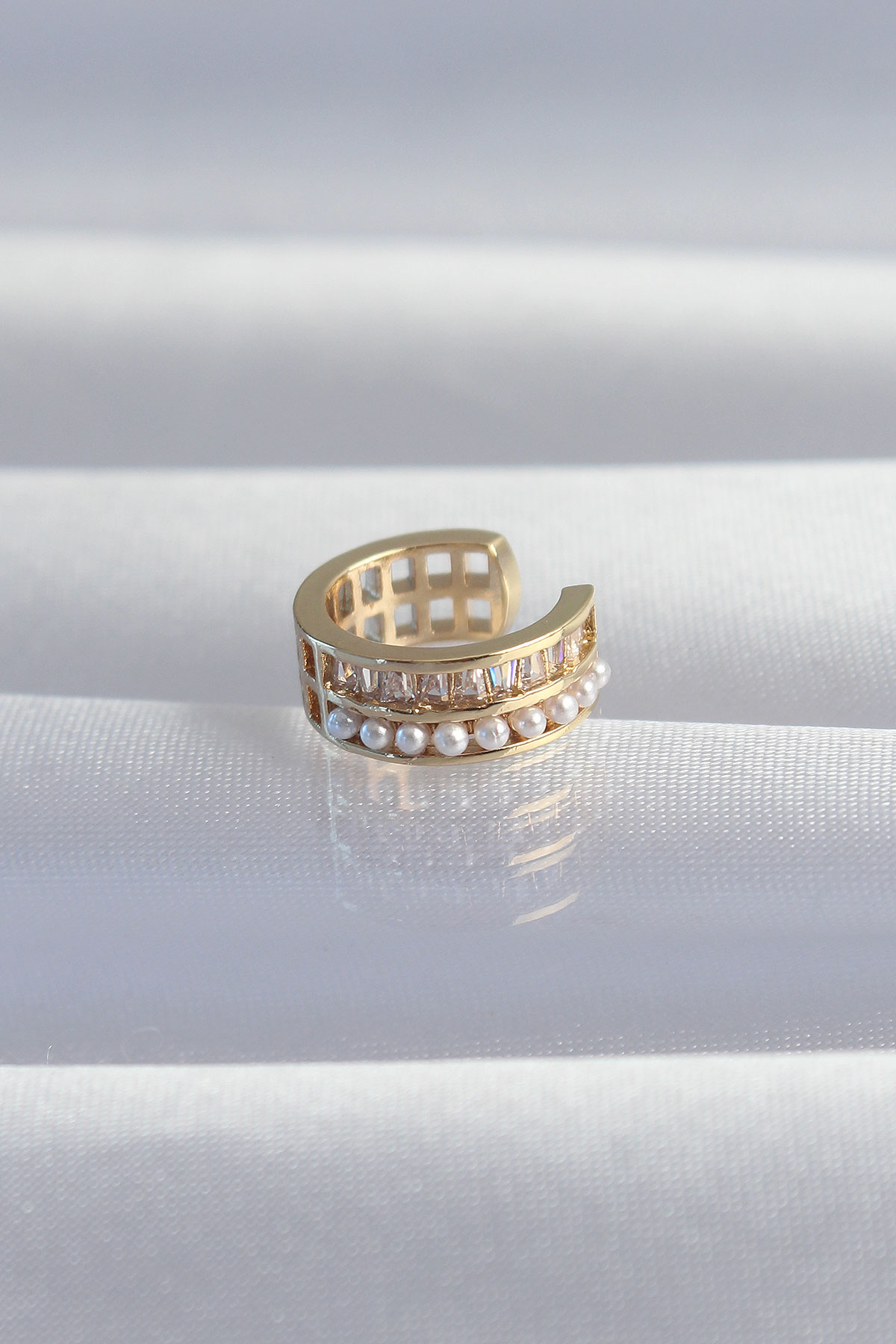 Stillove Pirinç Gold Renk İncili Baget Taşlı Earcuff Küpe Sl8430