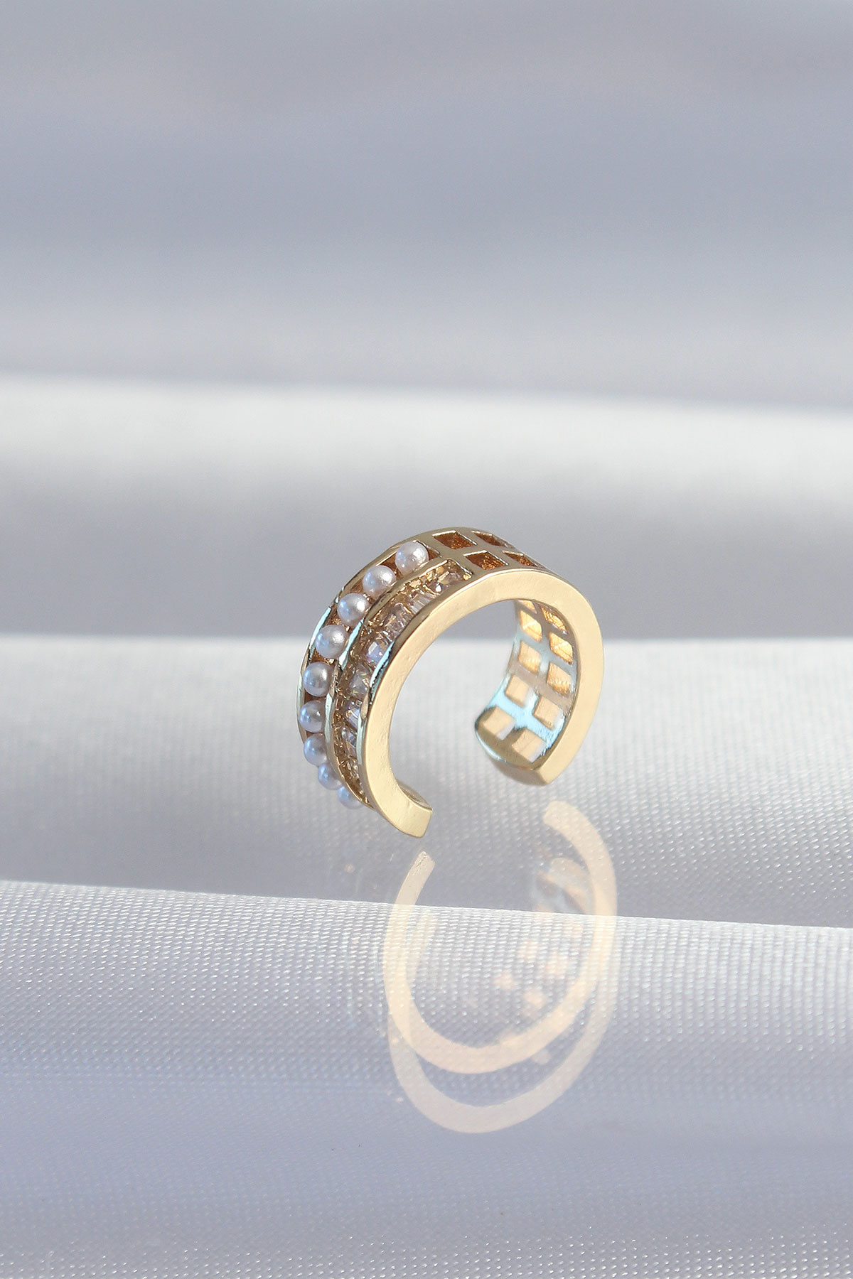 Stillove Pirinç Gold Renk İncili Baget Taşlı Earcuff Küpe Sl8430