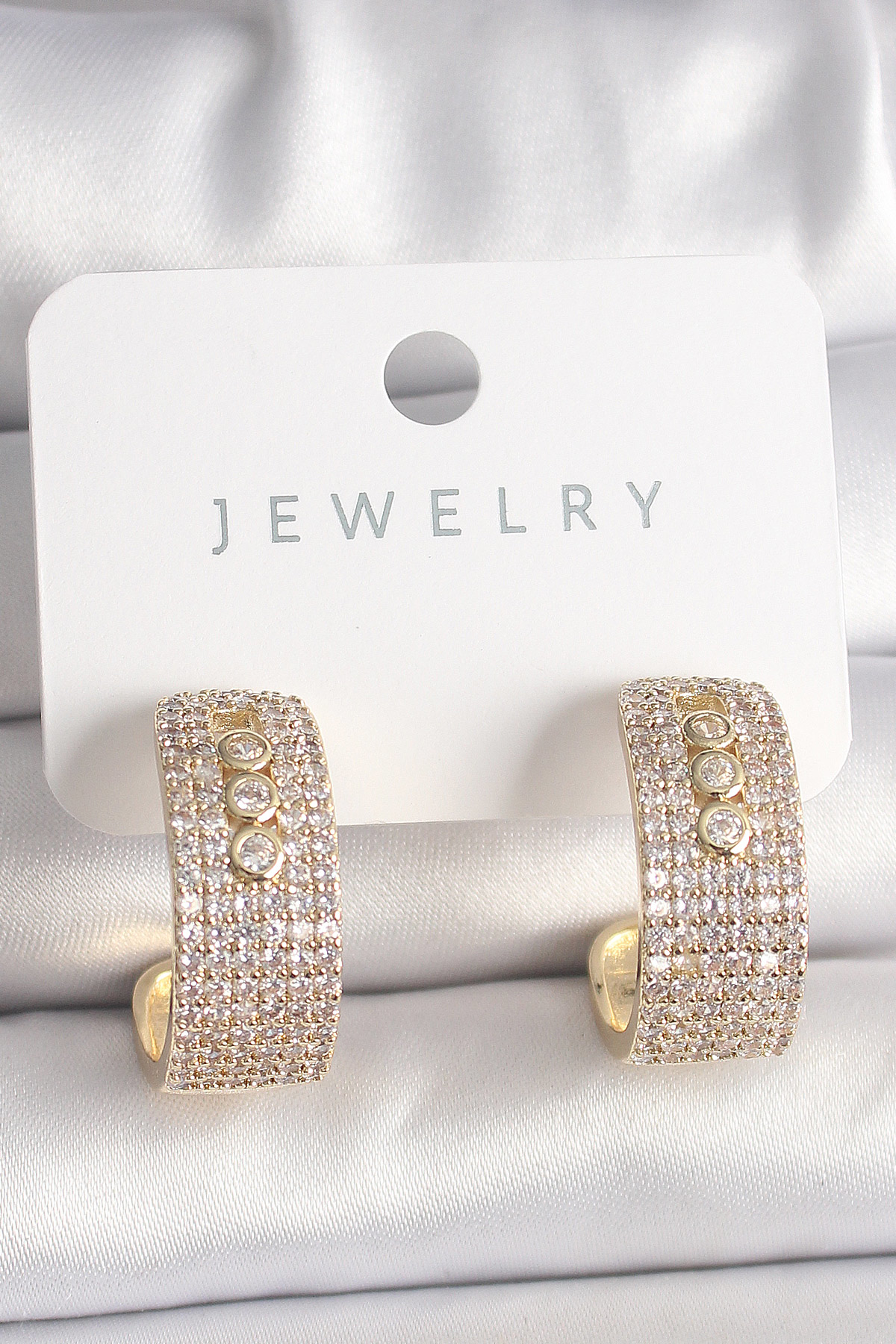 Pirinç Gold Renk Zirkon Taşlı Halka Messika Model Kadın Küpe SL99