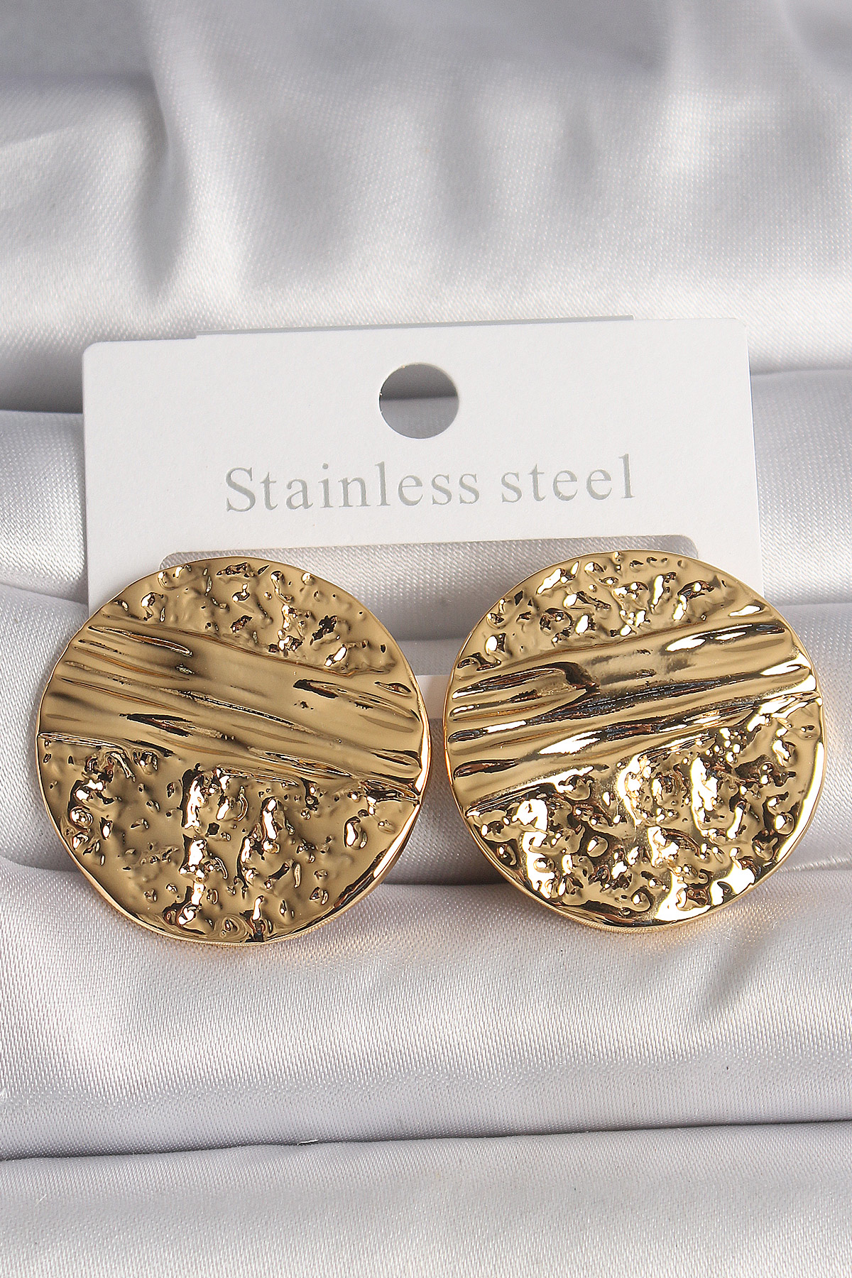 Stillove Pirinç Gold Renk İşlemeli Daire Plaka Model Kadın Küpe Sl10333