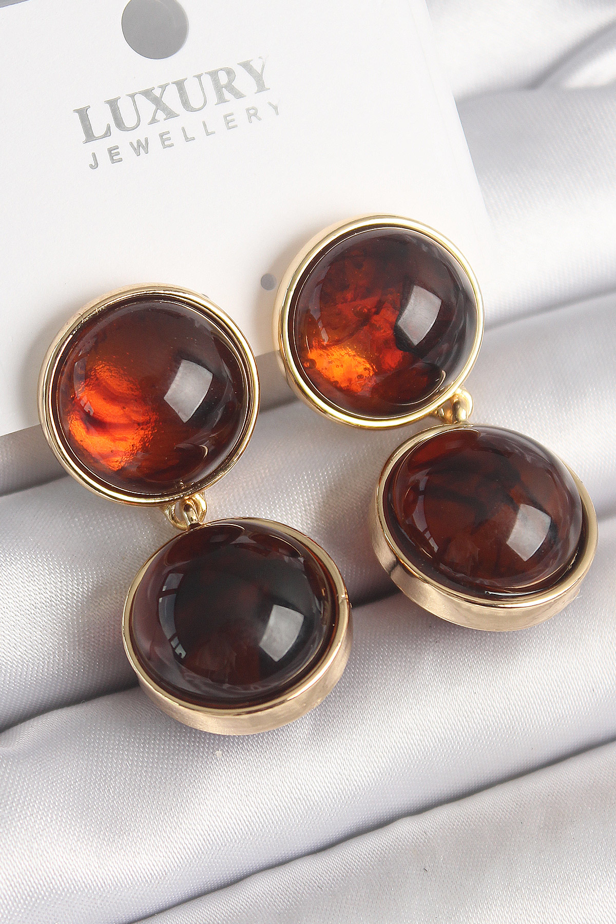 Pirinç Gold Renk Sallantı Kaplan Gözü Model Kadın Küpe - TJ-BKP10 Pirinç Gold Renk Sallantı Kaplan Gözü Model Kadın Küpe - TJ-BKP10