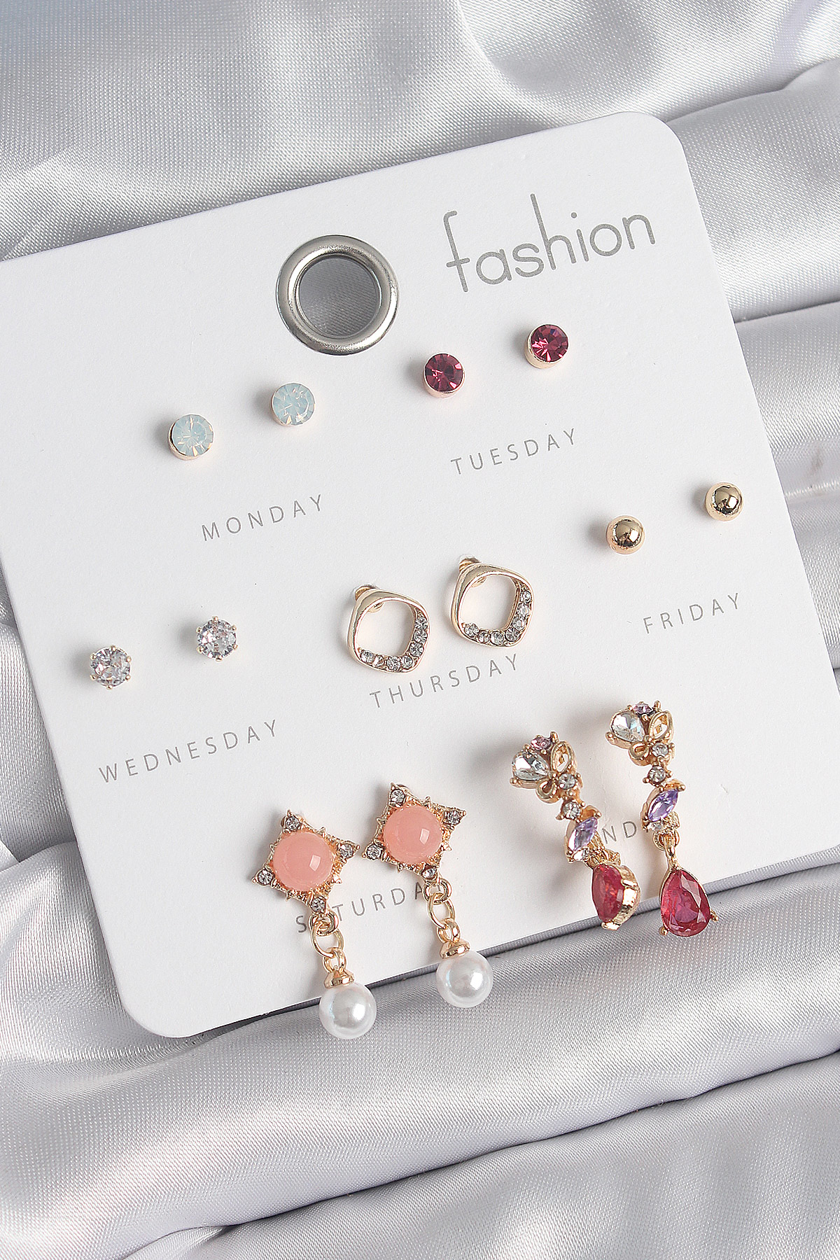 Pirinç Gold Renk Zirkon Taşlı Sallantı İnci Detay 7 Çift Kadın Kü