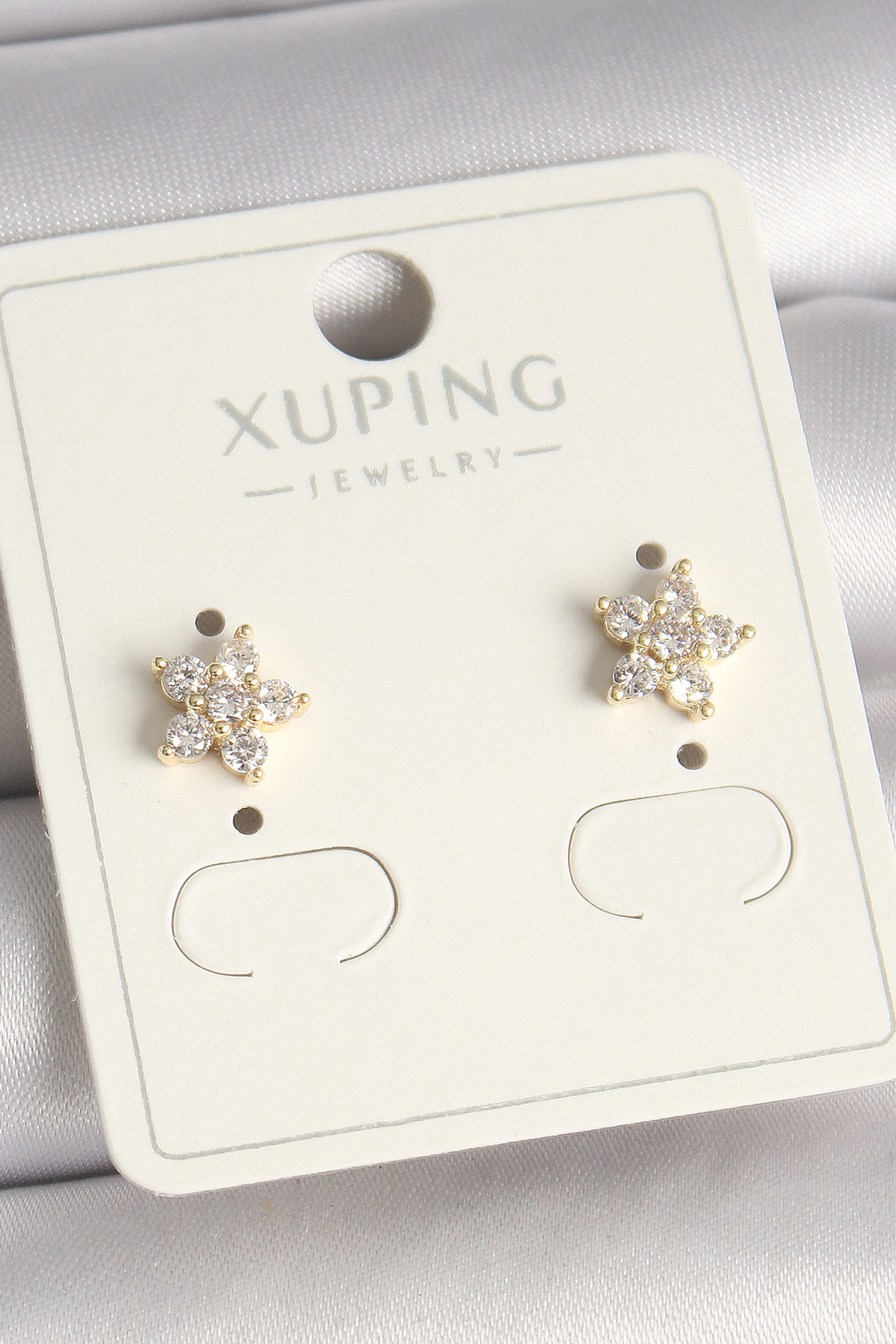 Pirinç Gold Renk Zirkon Taşlı Çiçek Model Xuping Kadın Küpe - TJ-