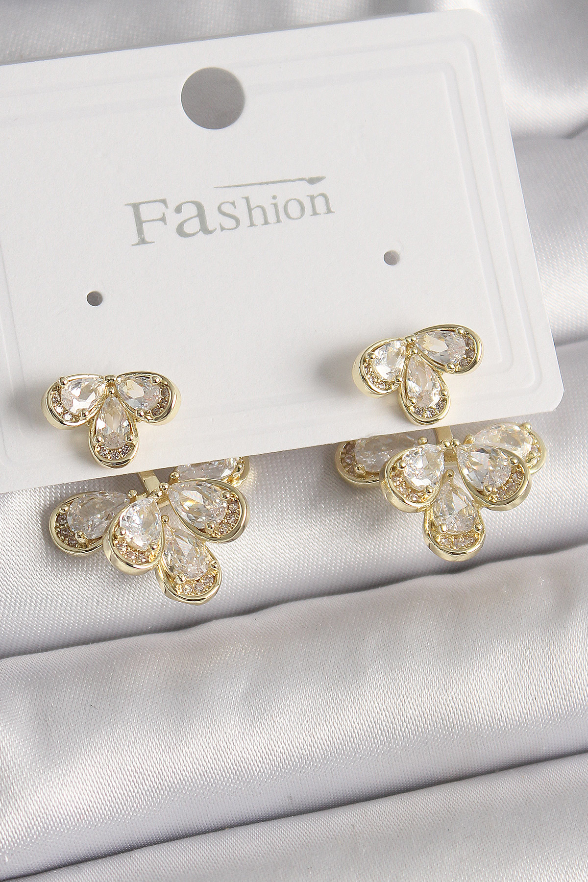 Pirinç Gold Renk Zirkon Taşlı Damla Model Kadın Küpe SL9772