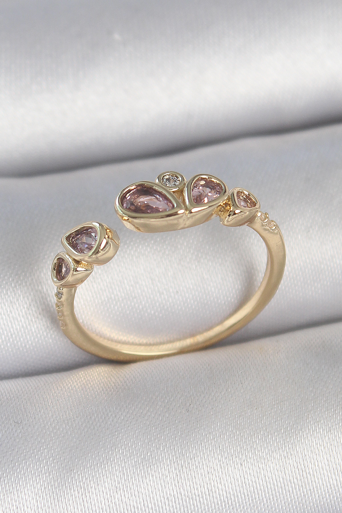 Pirinç Gold Renk Pembe Damla Zirkon Taşlı Ayarlanabilir Kadın Yüz