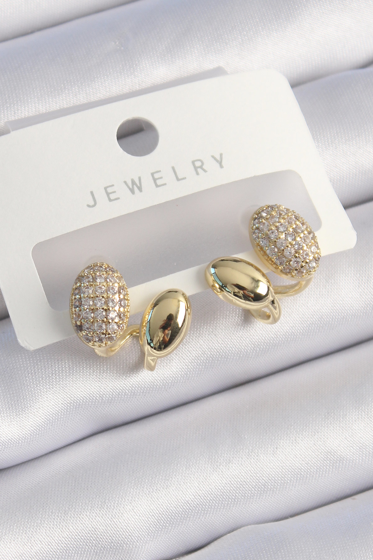 Pirinç Gold Renk Zirkon Taşlı Kadın Küpe SL8876