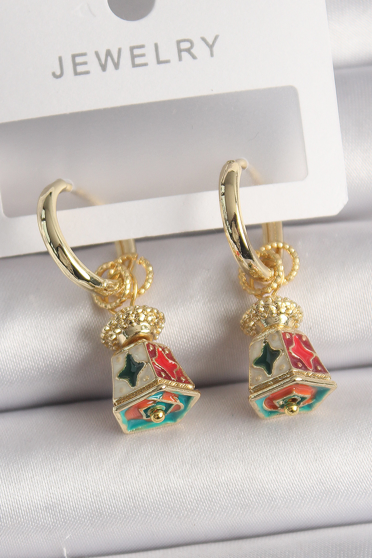 Pirinç Gold Renk Renkli Vintage Çin Emaye Model Kadın Küpe SL1019