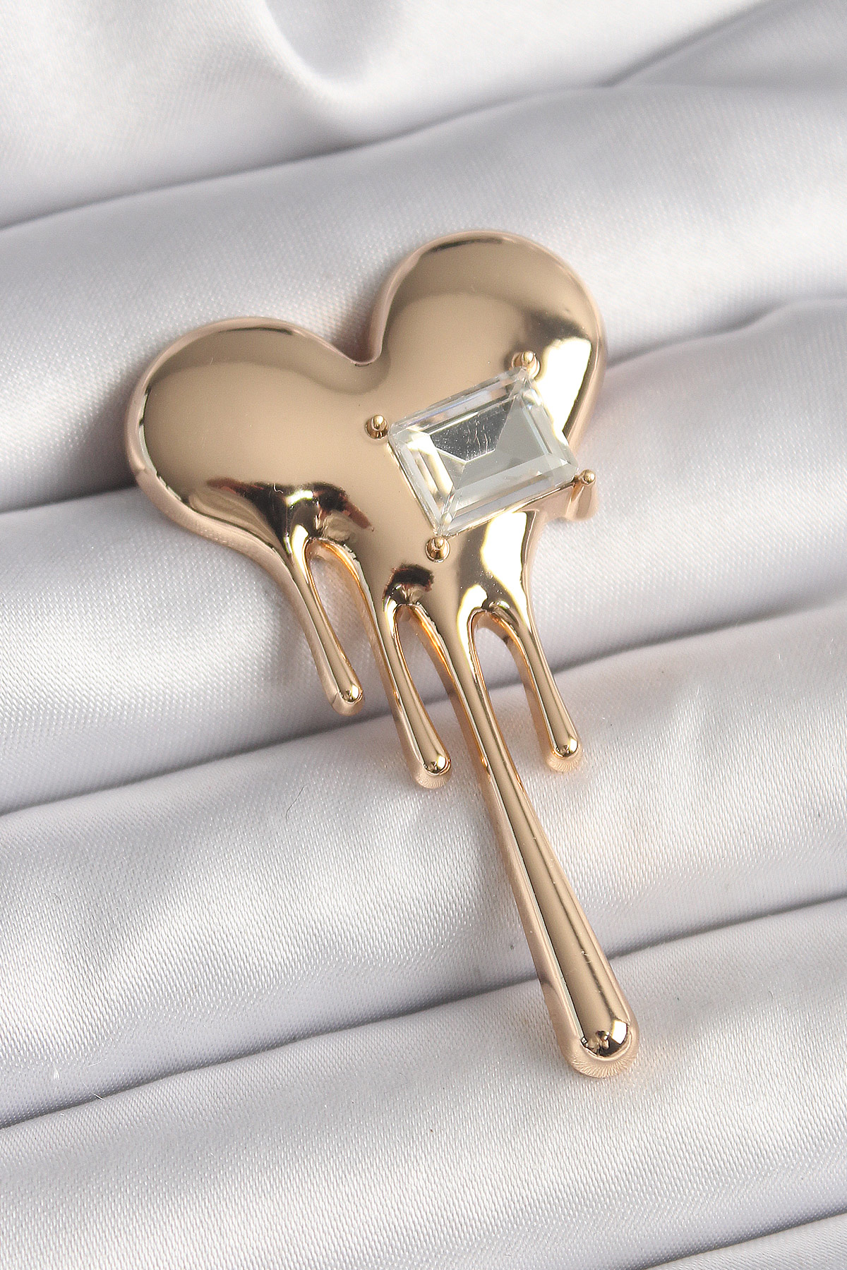 Stillove Pirinç Gold Renk Eriyen Kalp Model Kare Zirkon Taş Detay Kadın Br